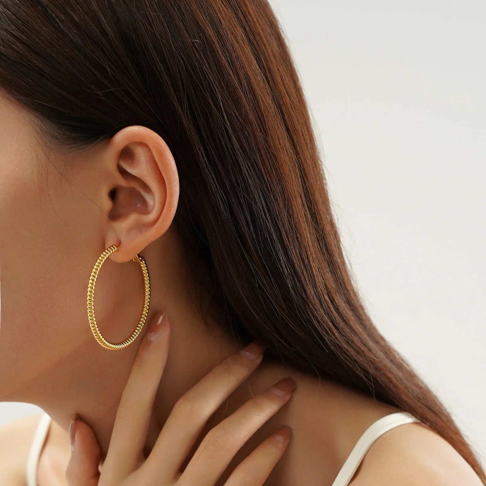 Trendy Round Hoop Earrings for Women Birthday Party,Chic Gold Color Stainless Steel Earring Jewelry Gifts to Mom Wife Girlfriend