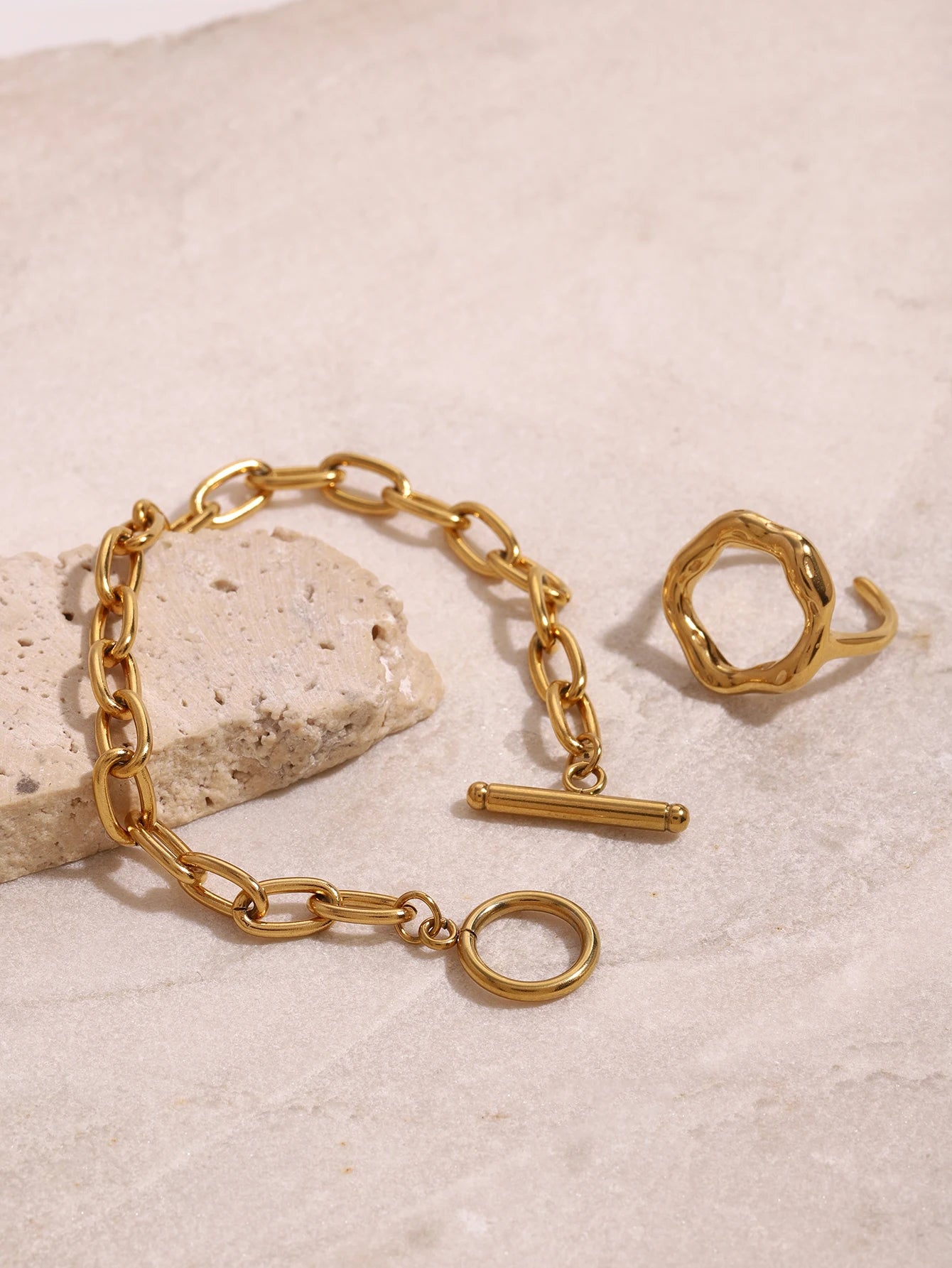 Uworld Texture Large Earrings Zircon Bracelet Stacked Chain Adjustable Jewelry Women's Jewelry Gift for Her