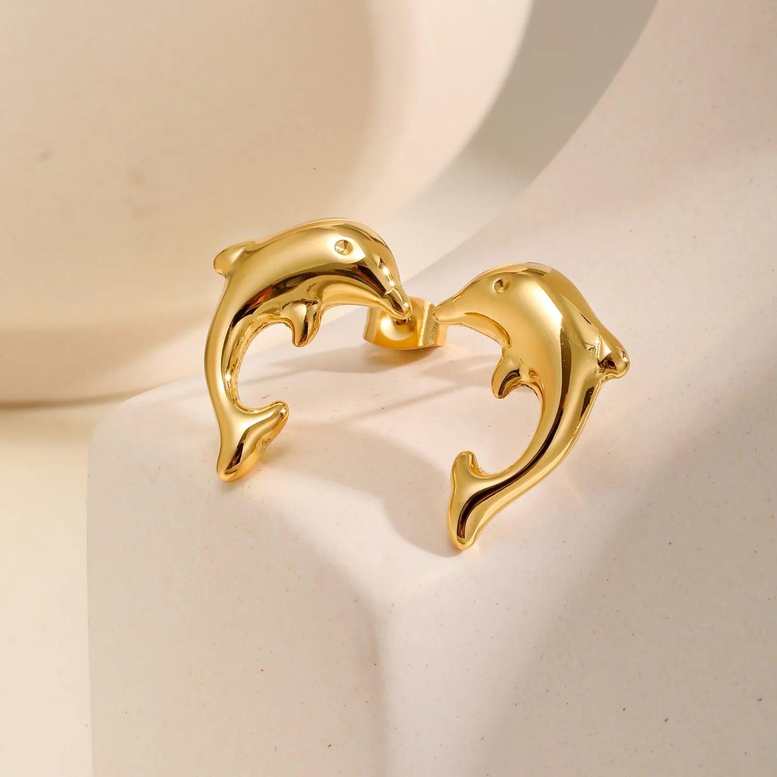 Fashionable Dolphin Earrings for Women,Gold Color Stainless Steel Stud Animal Earring,Waterproof Jewelry Gift
