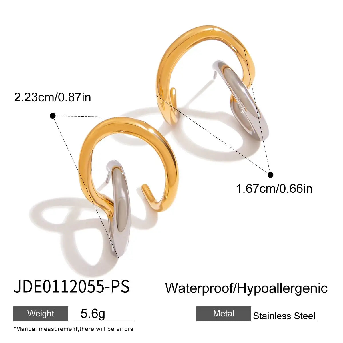 Uworld Fashion Two Tone Irregular Line Earrings 18K Gold Color Plated Stainless Steel Wrapped Hollow Earrings Women's Jewelry