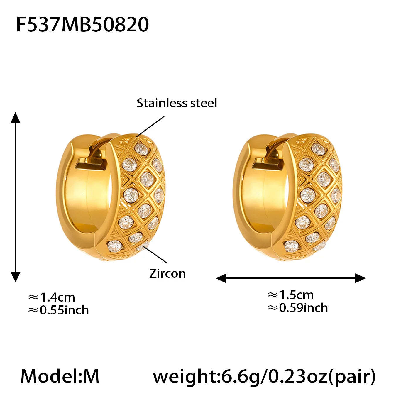 Nivora Stainless Steel Zircon Women Hoop Earrings Metal Texture PVD Gold Plated Hypoallergenic Wedding Banquet Earrings Jewelry