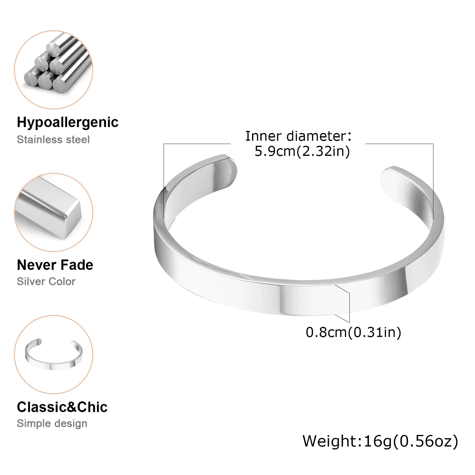 Stainless Steel ID Medical Bracelets with Medical LOGO, Autism Bracelets, Jewelry Gifts