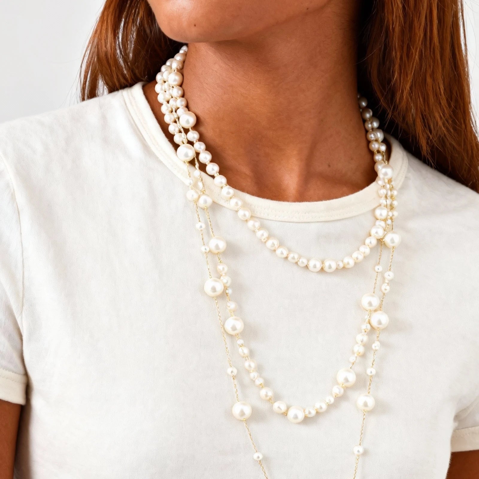 Pearl Layered Necklaces for Women, Fashion Long Imitation Pearls Beads Multiple Chain Choker Necklace, Wedding Party Jewelry