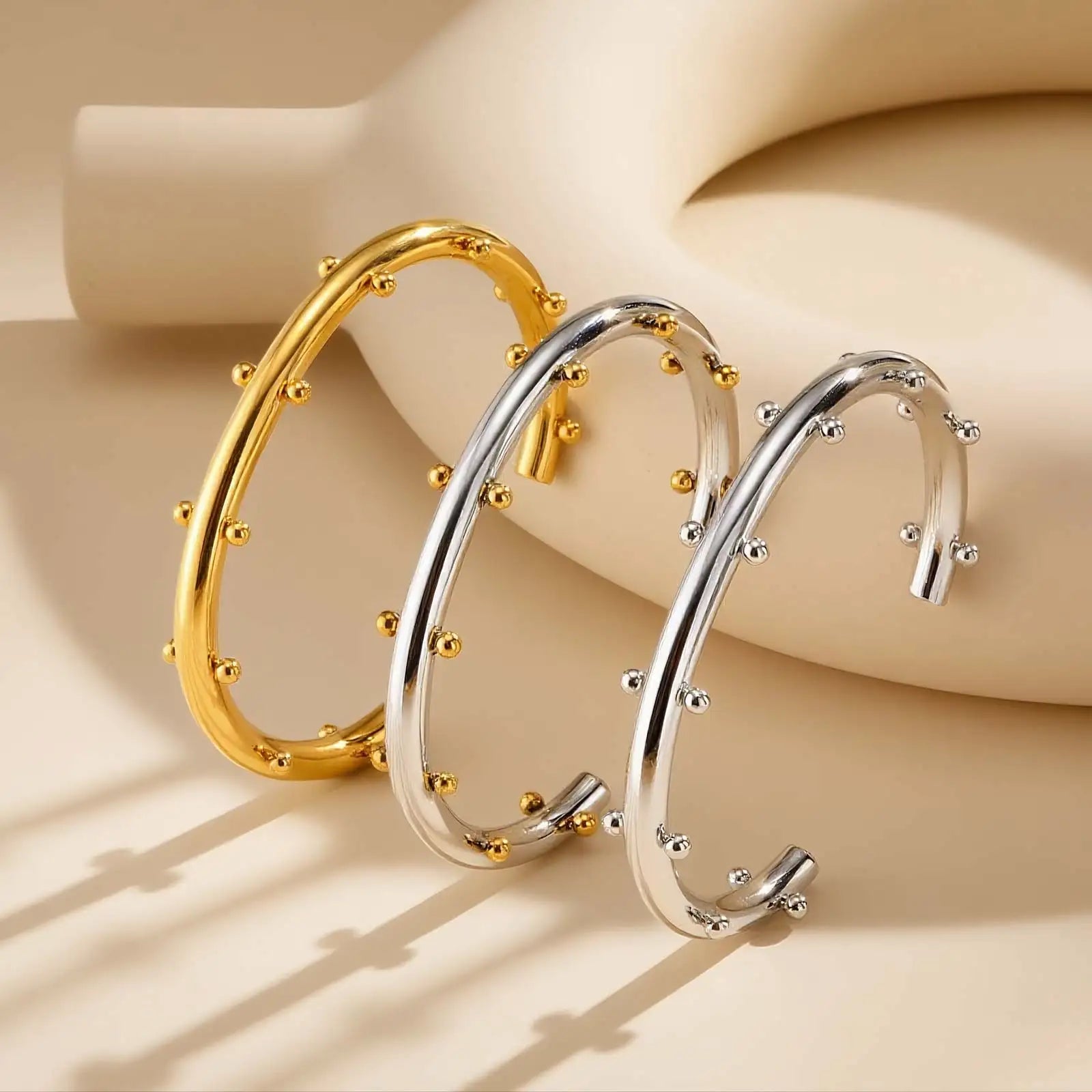 Luxury Stainless Steel Set Jewelry,Bangle Bracelet Finger Ring With Mini Balls for Women, Waterproof Charm Jewelry Gifts