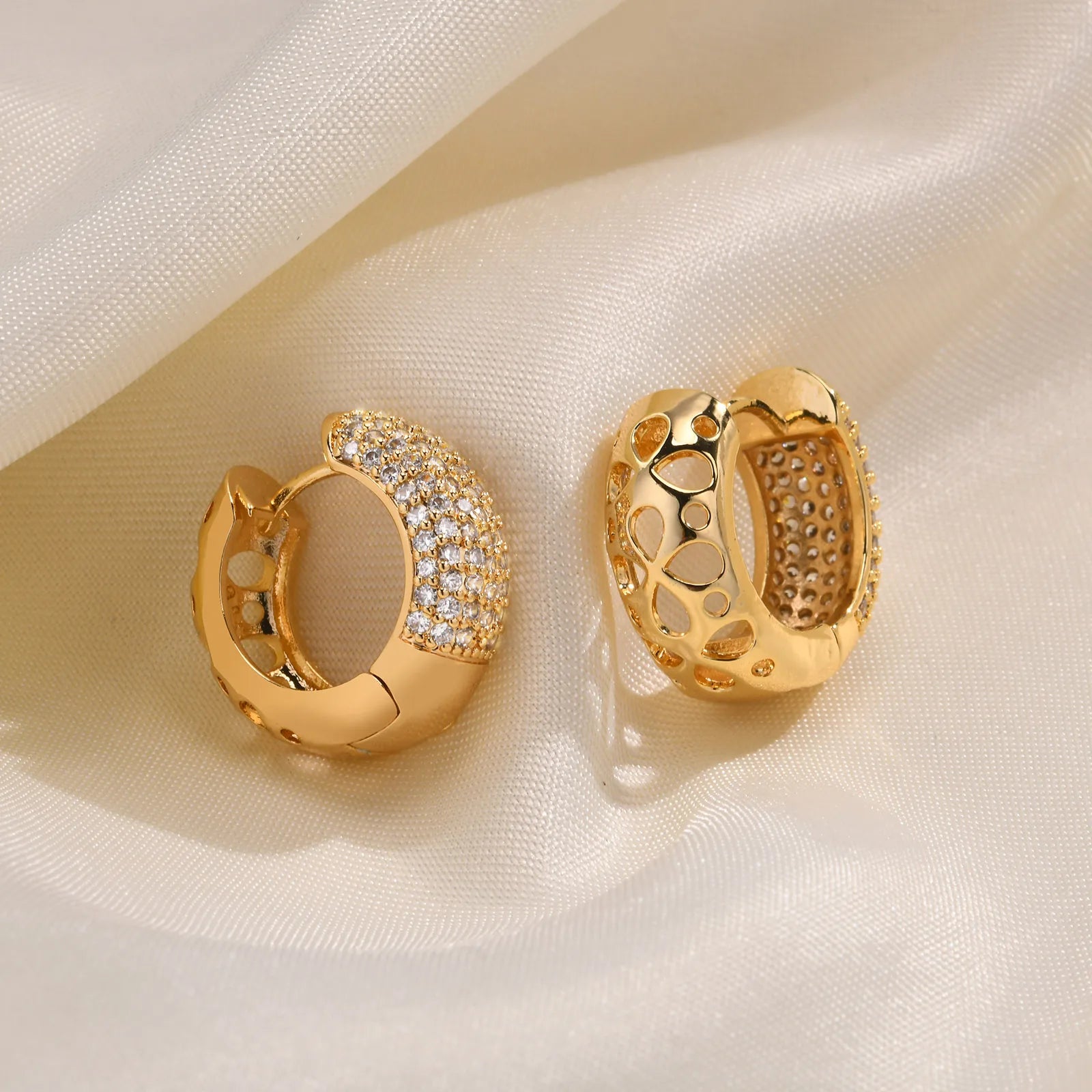 Dainty Bling Cubic Zirconia Round Hoop Earrings for Women Girls Party Jewelry, Chic Gold Color Metal Circle Earring Gifts To Her