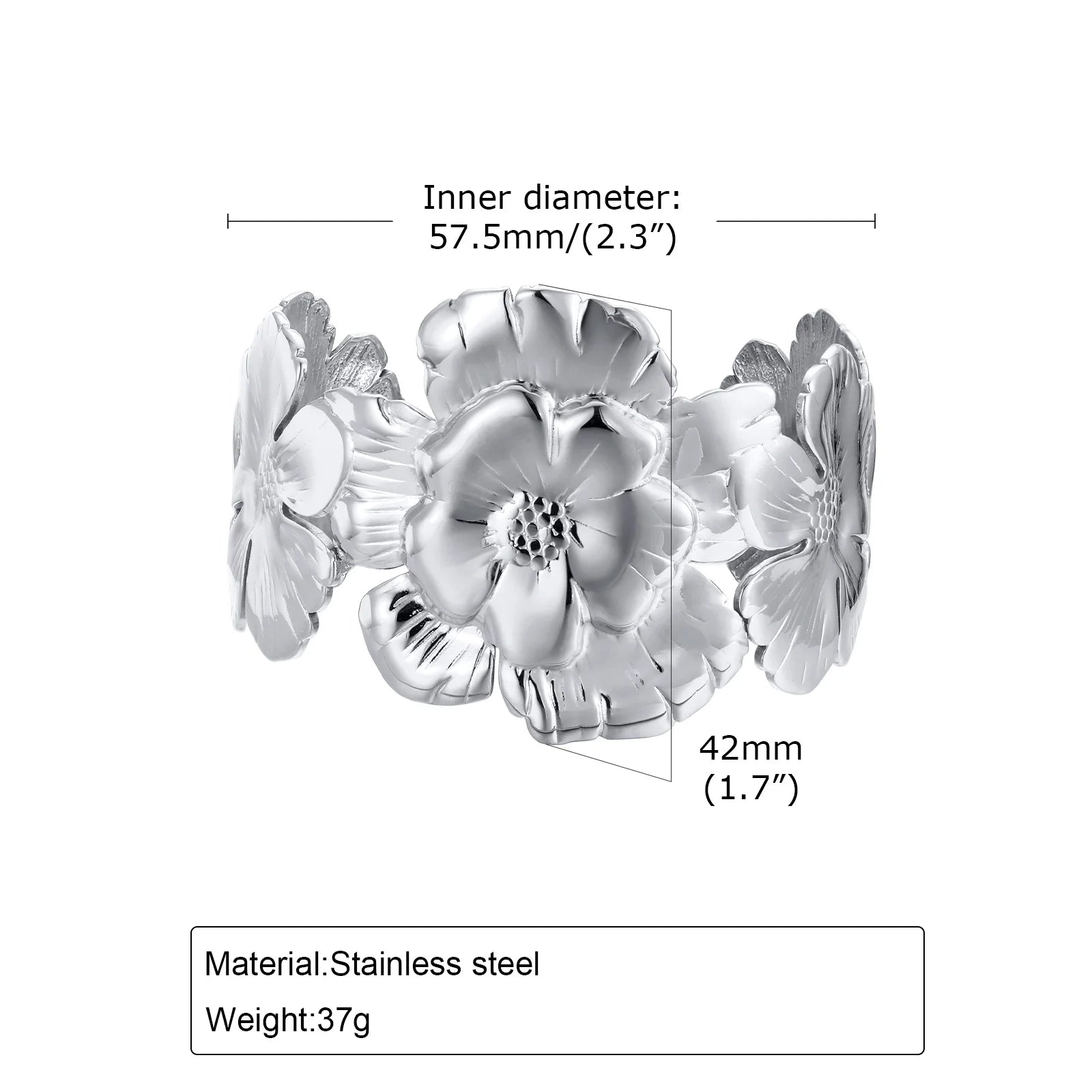 Stainless Steel Cuff Bracelet,Exquisite Classic Flower Pattern Openning Bangles Bracelet for Women,Exaggerate Hand Ornament Gift