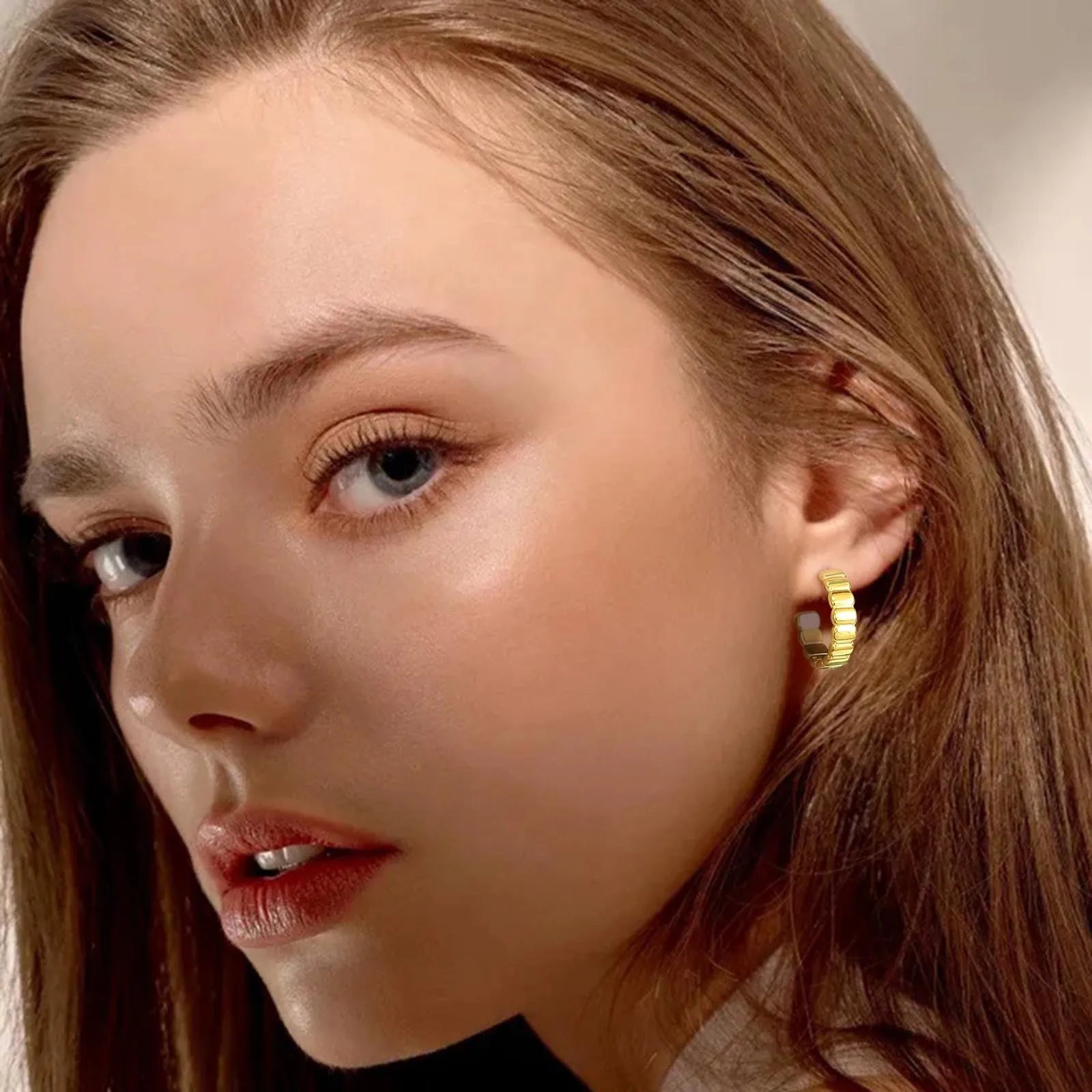 Chic Gold Color Rectangle Geometric Hoop Earrings Women Gift Jewelry,Stainless Steel Birthday Party Wearing boucle d'oreille