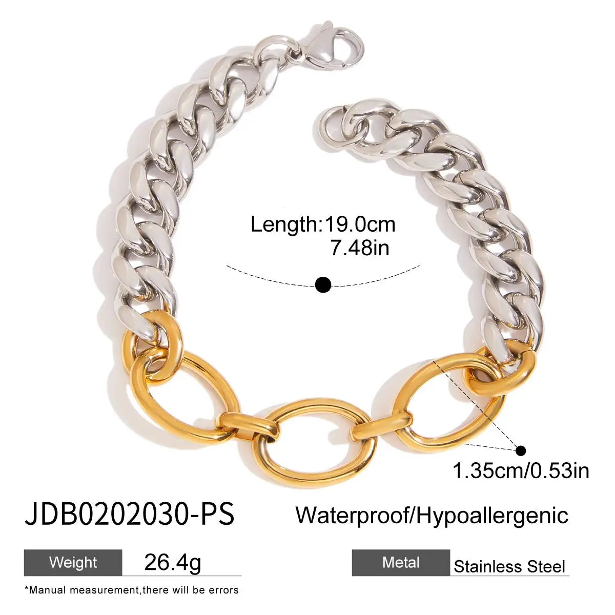 Uworld Minimalist 9MM Two Tone Splicing Chain Bracelet Stackable Chain Bracelet Women's Jewelry Gift for Her