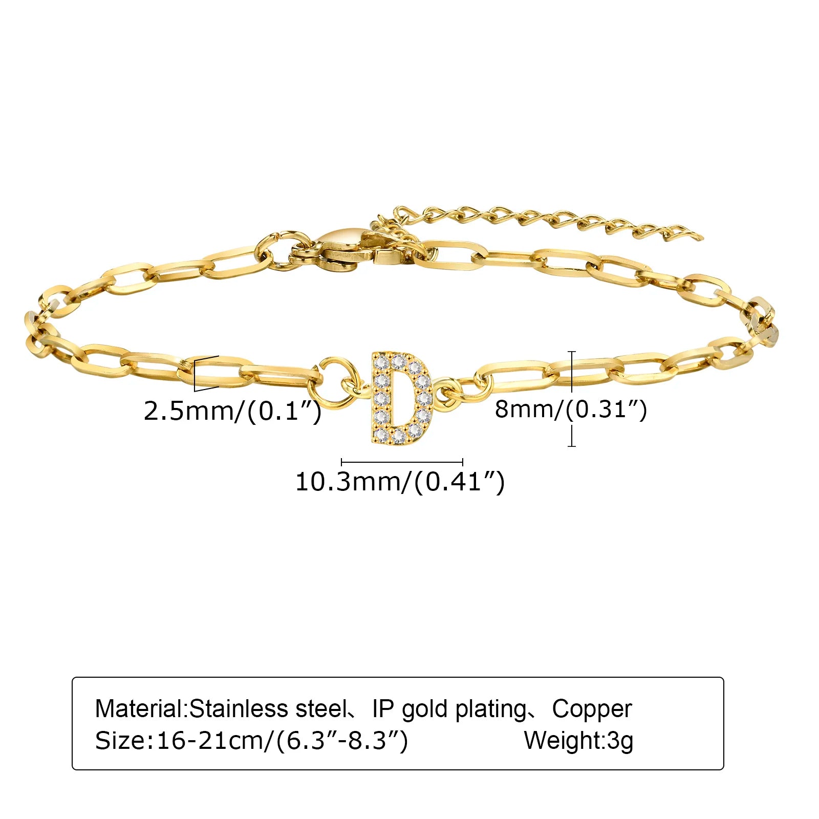 Fashion Jewelry CZ Stone Initial Bracelets for Women Girls, 26 Letters A-Z Adjustable Chic Dainty Stainless Steel Chain Bracelet