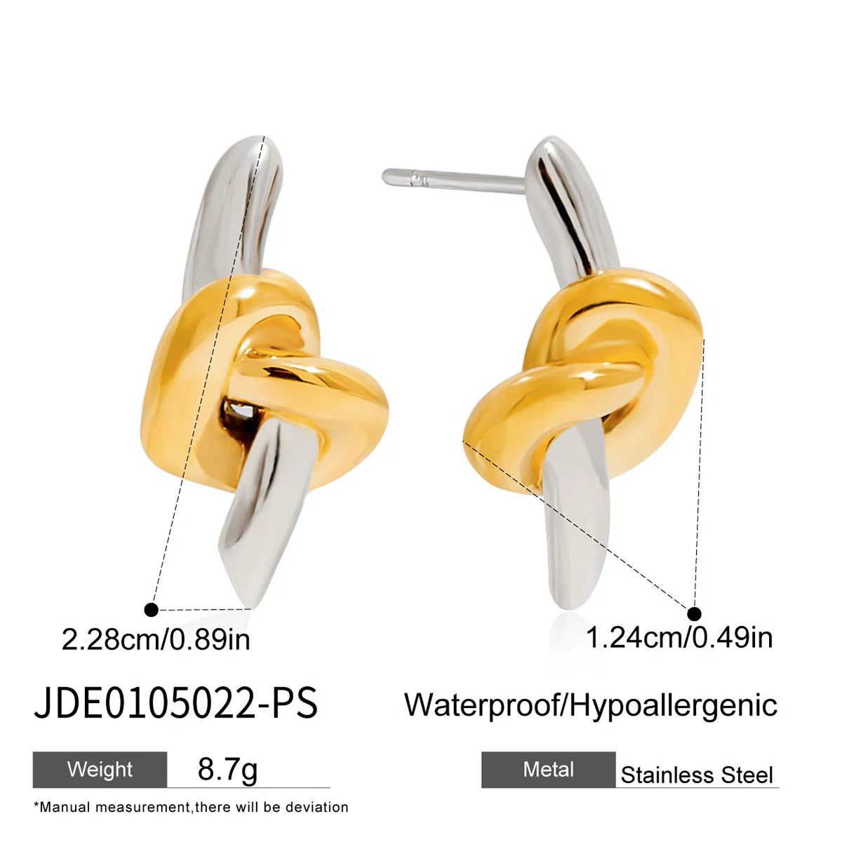 Uworld Personalized Designer Classic 18K Gold Color Plated Stainless Steel Two-Tone Knot Ear Studs Jewellery Woman Daily Wear