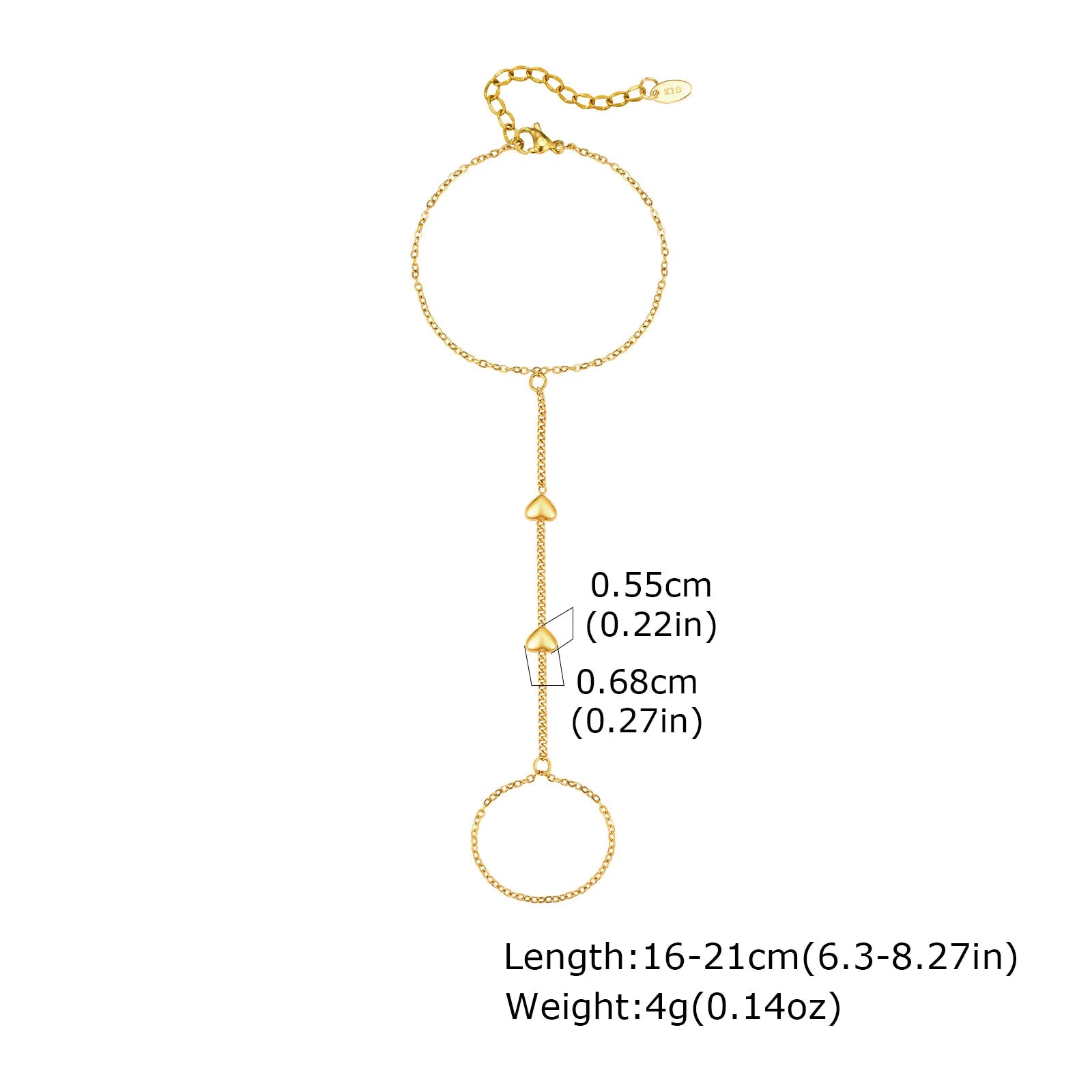 Stainless Steel Hand Chain Bracelet Ring for Women, 18k Gold Plated Bracelets Link Adjustable, Fashion Party Elegant Jewerlry