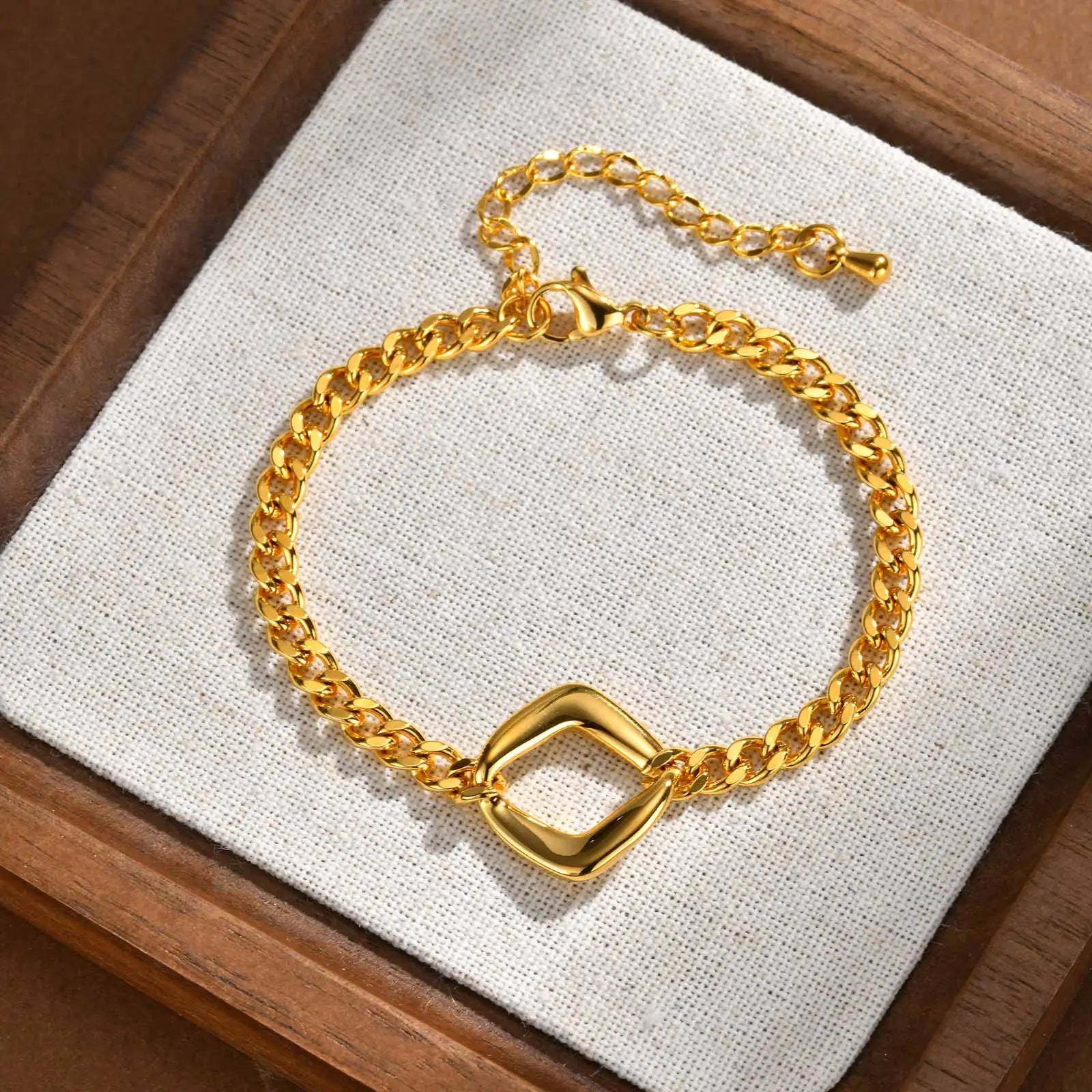 Elegant Minimalist Cuban Chain Bracelet for Women, Adjustable Hollow Geometric Stainless Steel Fashion Jewelry