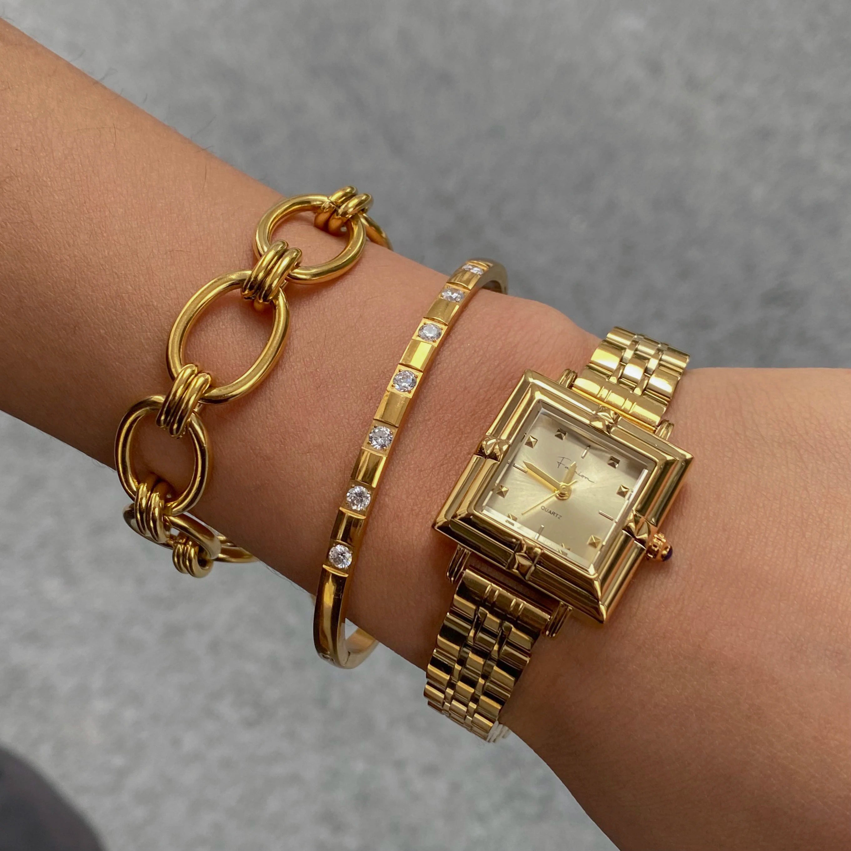 Uworld Retro Stainless Steel Waterproof Square Bracelet Basic Bracelet Stackable Bracelet Irregular Women's Jewelry Gift for Her