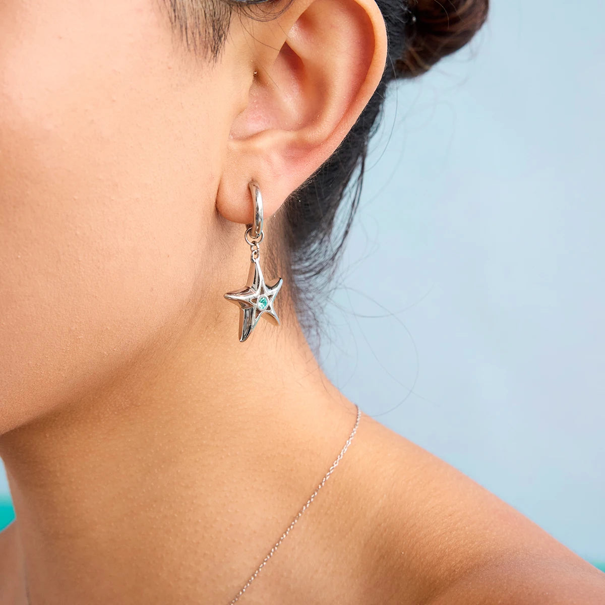 Uworld Fashion Trend Stainless Steel Blue Zircon Hollow Pentagram Pendant Earrings Women's Accessories Party Gifts