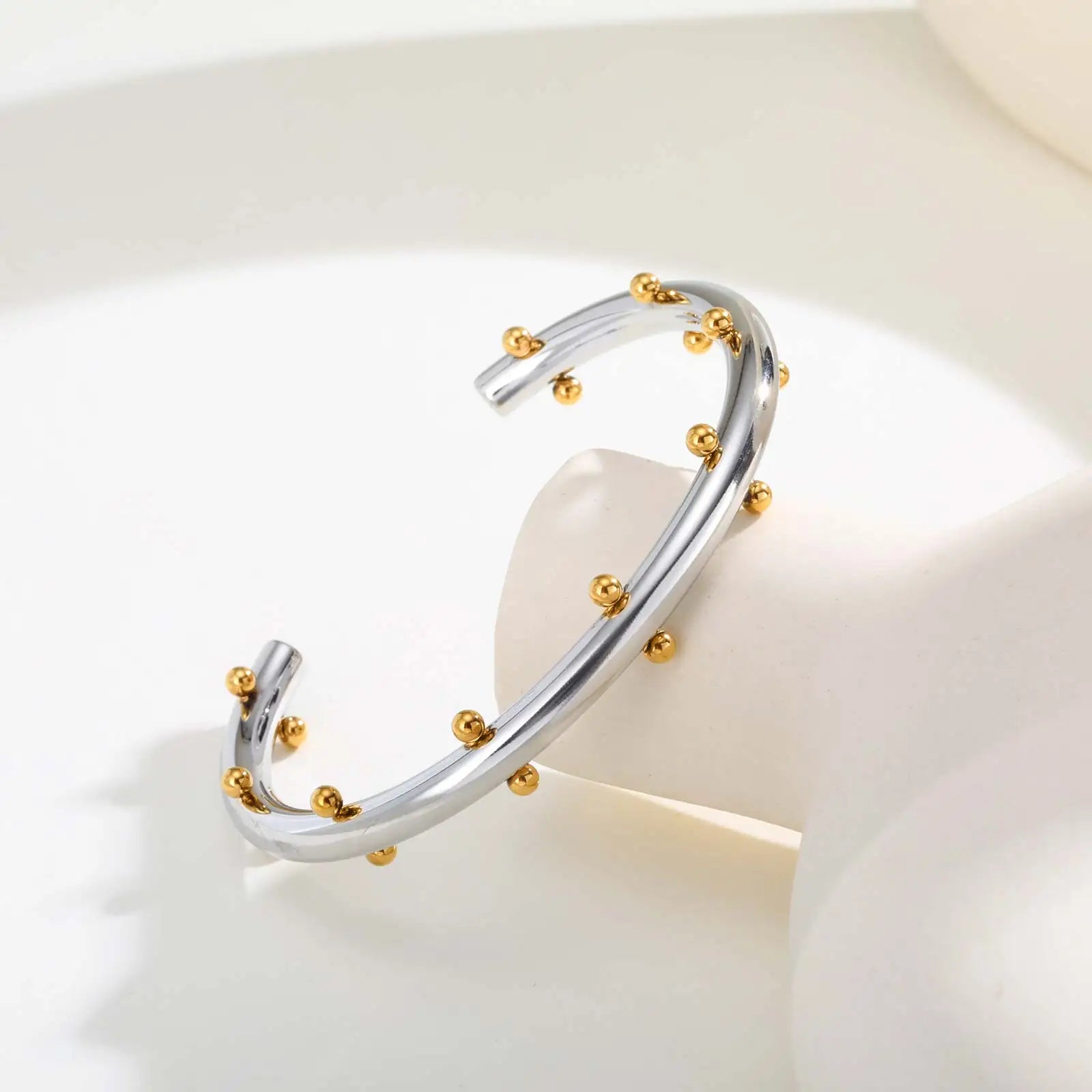 Luxury Stainless Steel Set Jewelry,Bangle Bracelet Finger Ring With Mini Balls for Women, Waterproof Charm Jewelry Gifts