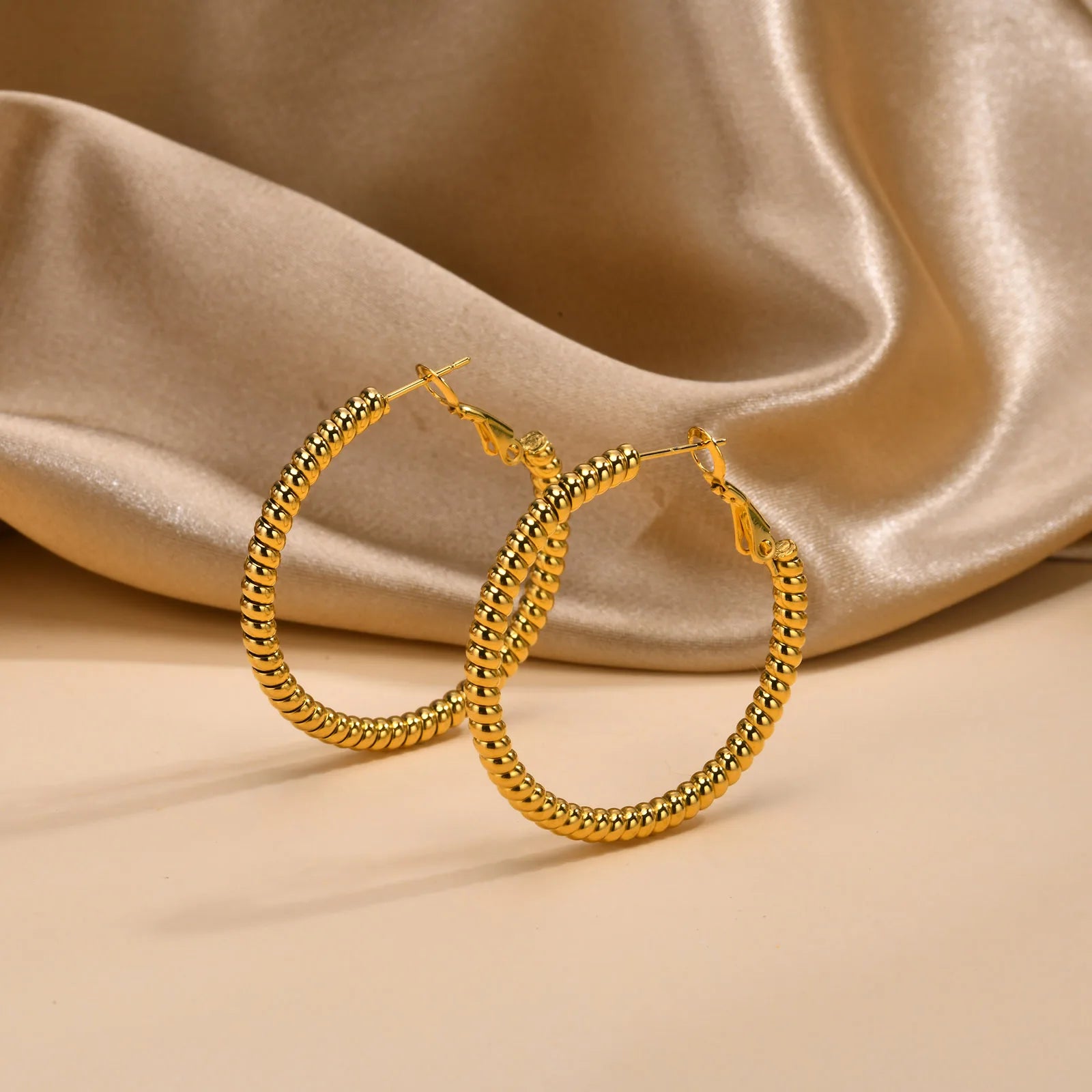 Trendy Round Hoop Earrings for Women Birthday Party,Chic Gold Color Stainless Steel Earring Jewelry Gifts to Mom Wife Girlfriend