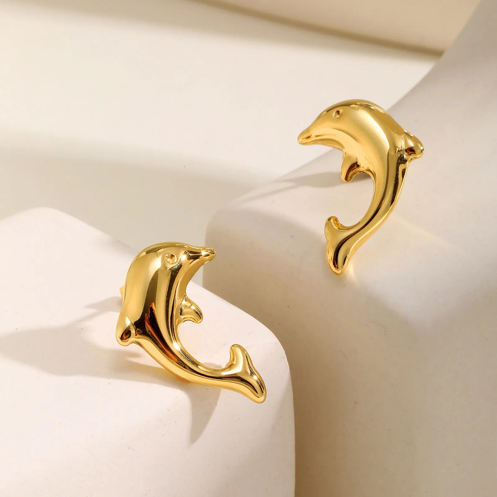 Fashionable Dolphin Earrings for Women,Gold Color Stainless Steel Stud Animal Earring,Waterproof Jewelry Gift