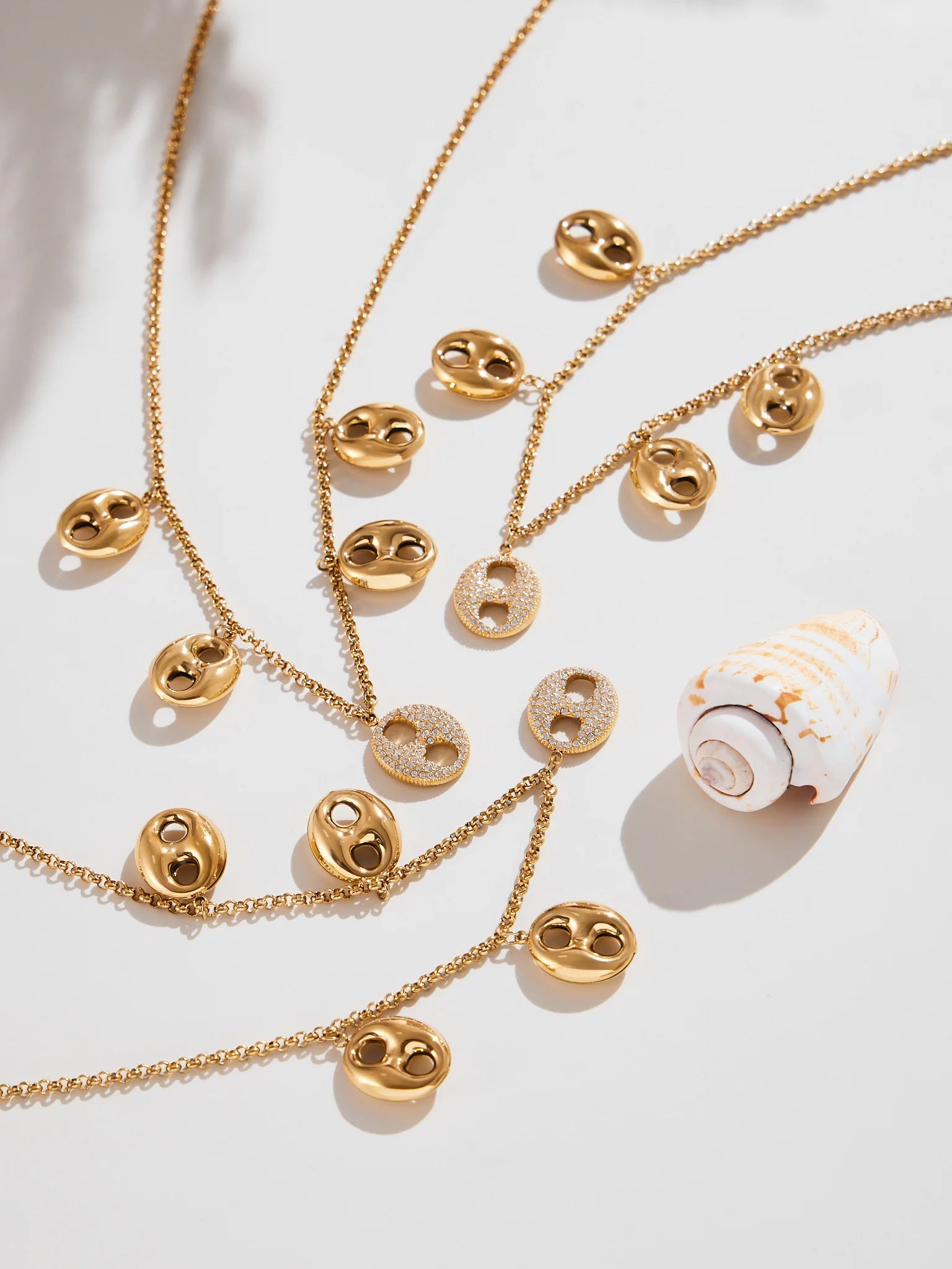 Nivora Cubic Zirconia Pig Nose Ring Necklaces Bracelets for Women Stainless Steel Chain 18K PVD Gold Plated Party Charm Jewelry