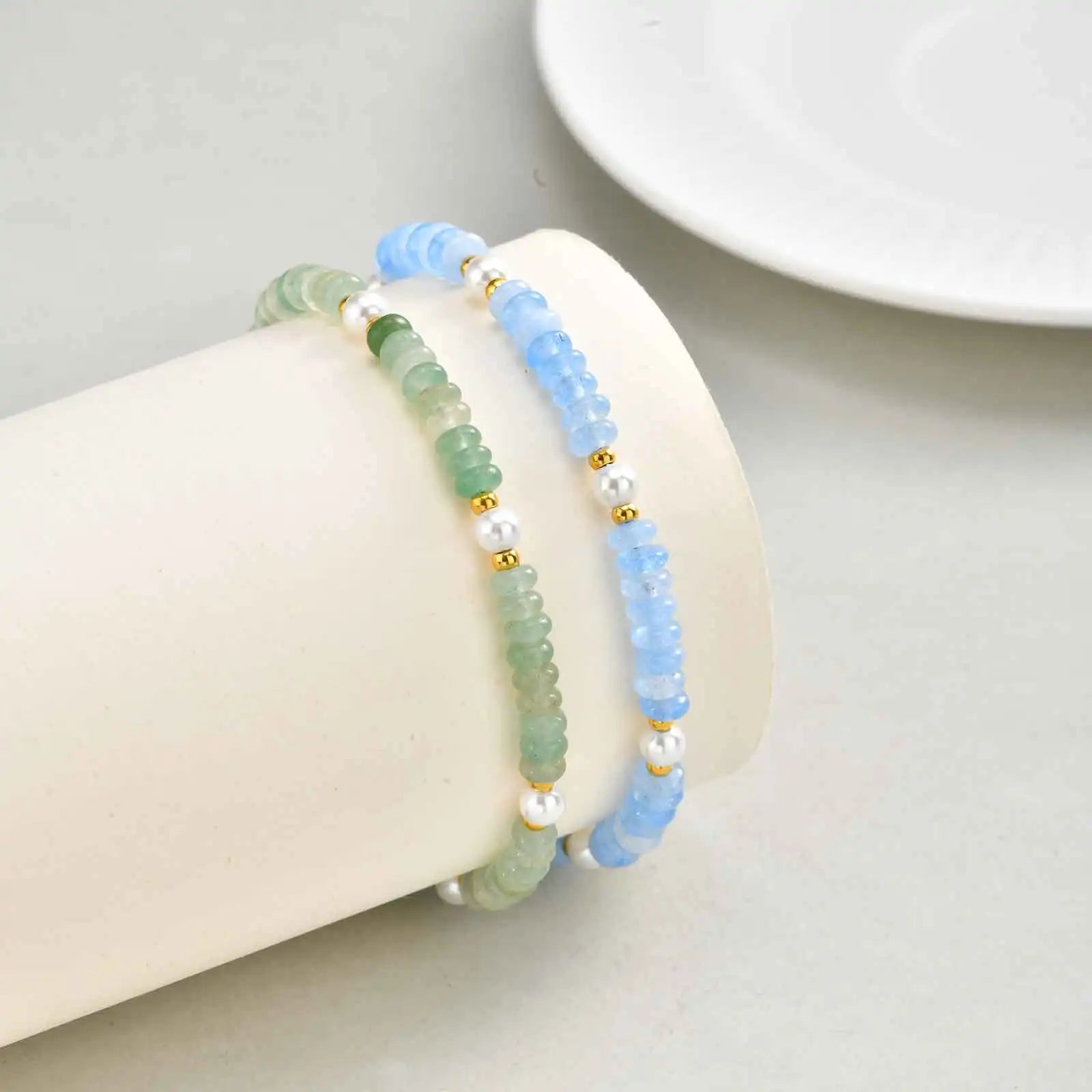 Colorful Crystal Heart-shaped Beaded Bracelet for Women,Gold Plated Stainless Steel Imitation Pearl Bracelets,Fashion Jewelry Gi