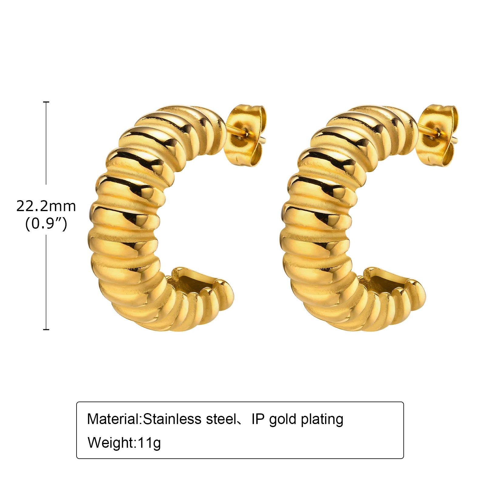 Women's Trendy Gold Color C Shaped Hoop Earrings Birthday Gift Jewelry To Her, Anti Allergy Stainless Steel Stud Earring Party