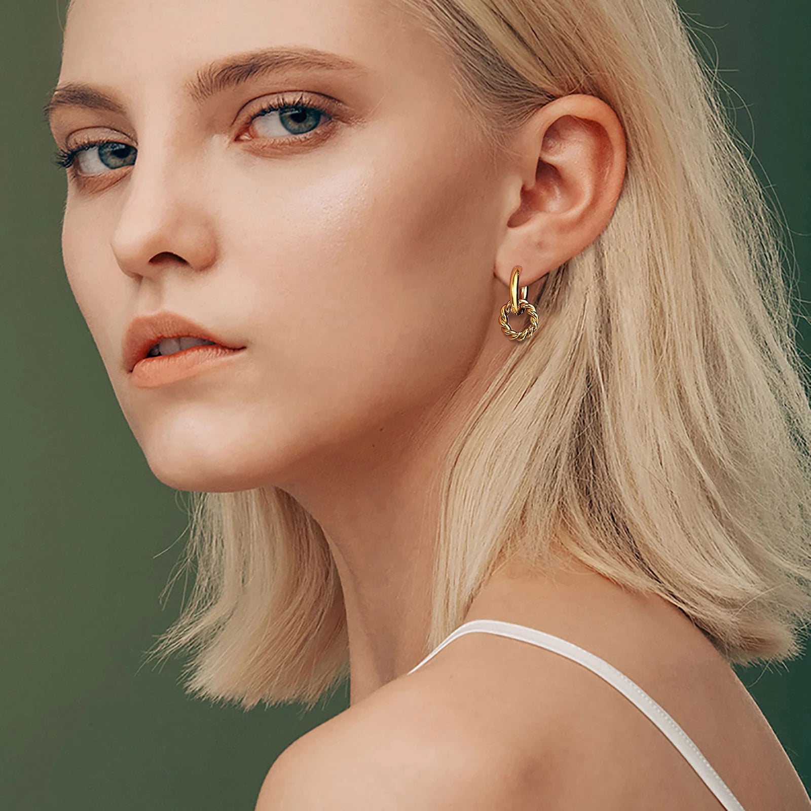 Minimalist Women Hoop Earrings, Gold Color Stainless Steel Twisted Circle Drop Ear Jewelry, Dainty Boho 2022 New Girls Accessory