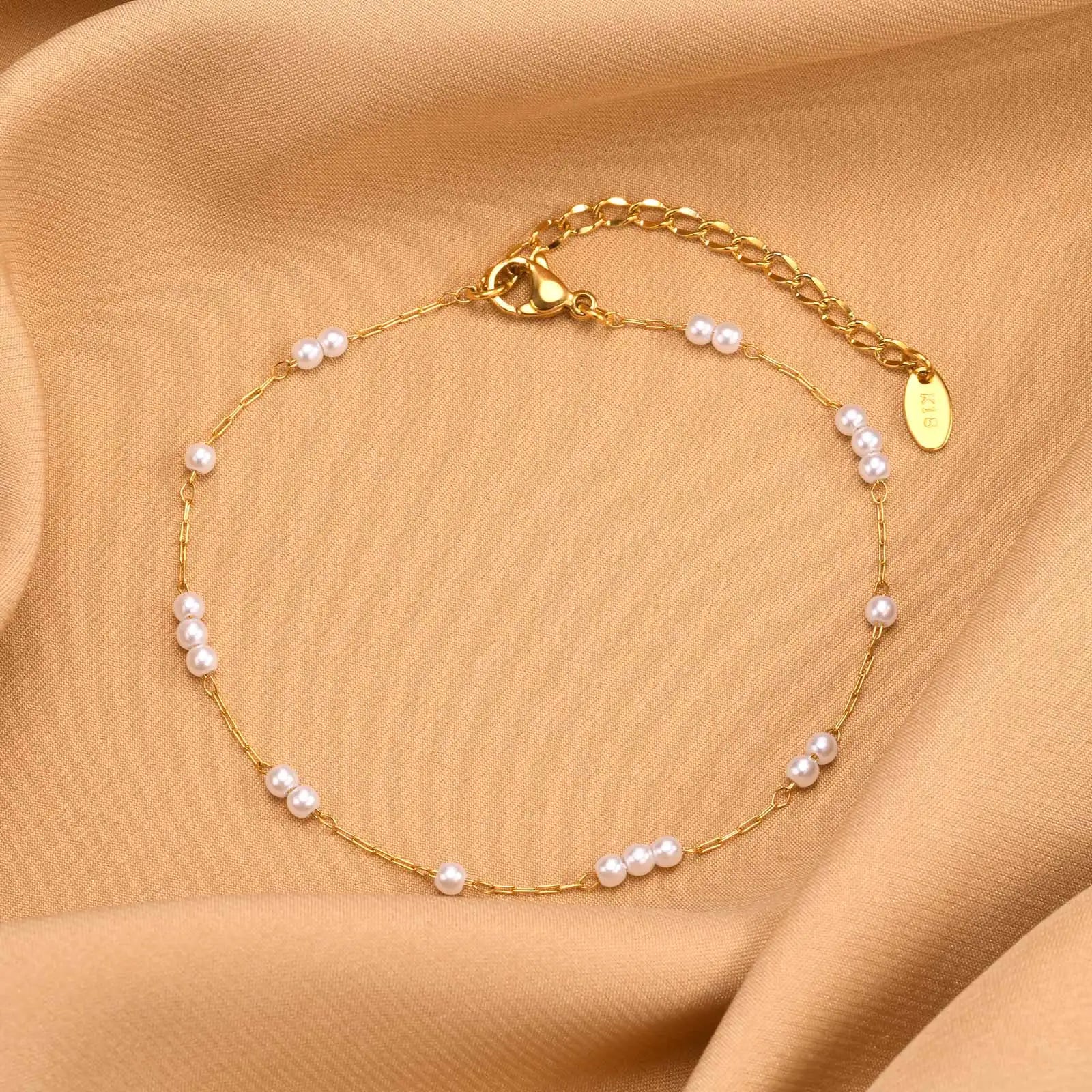Stainless Steel Pearl Anklets Bracelet for Women, 18k Gold Plated  Foot Chain Adjustable Stackable Bracelets on Leg Jewelry