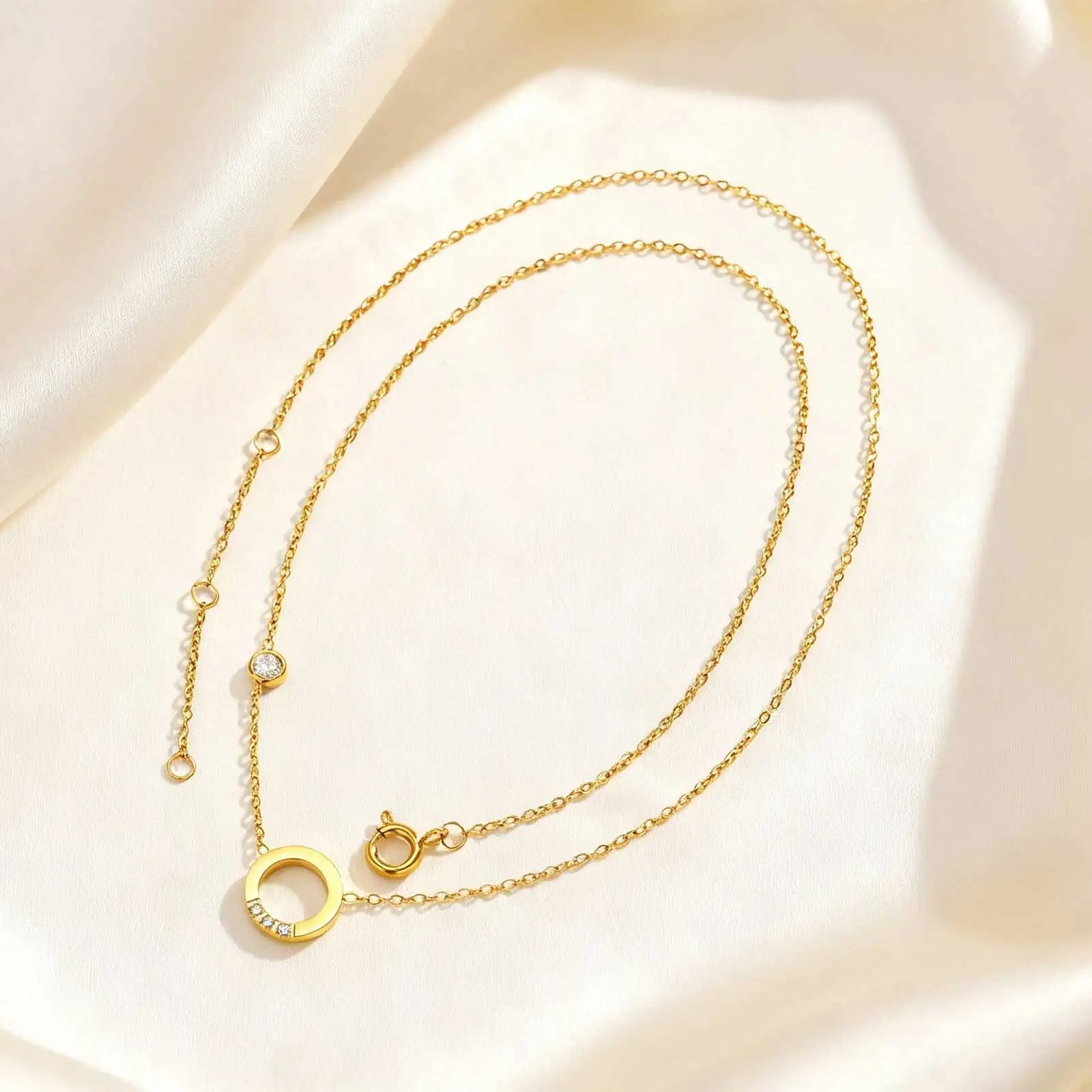 Shiny Round Ring Zircon Necklace for Women,18K Gold Plated Stainless Steel Rolo Chain Necklaces,Trendy Jewelry Gifts