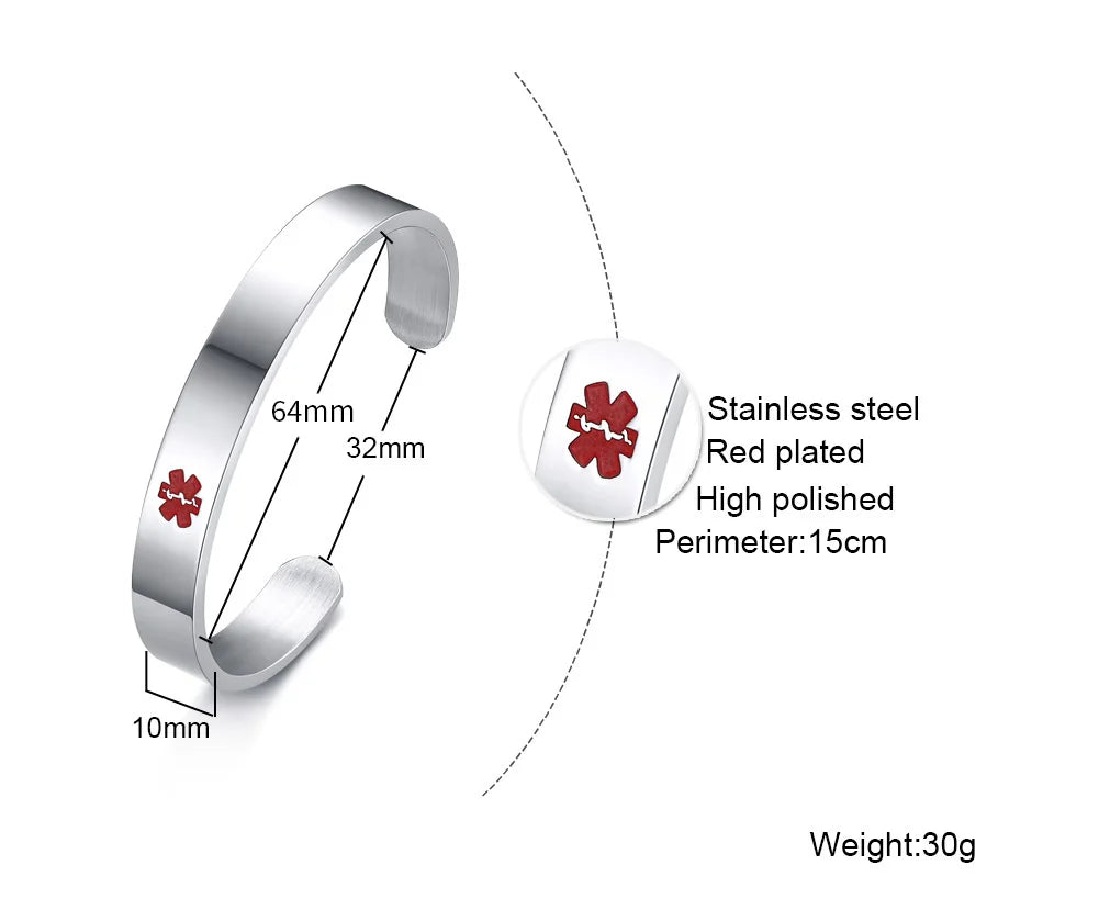 Stainless Steel ID Medical Bracelets with Medical LOGO, Autism Bracelets, Jewelry Gifts