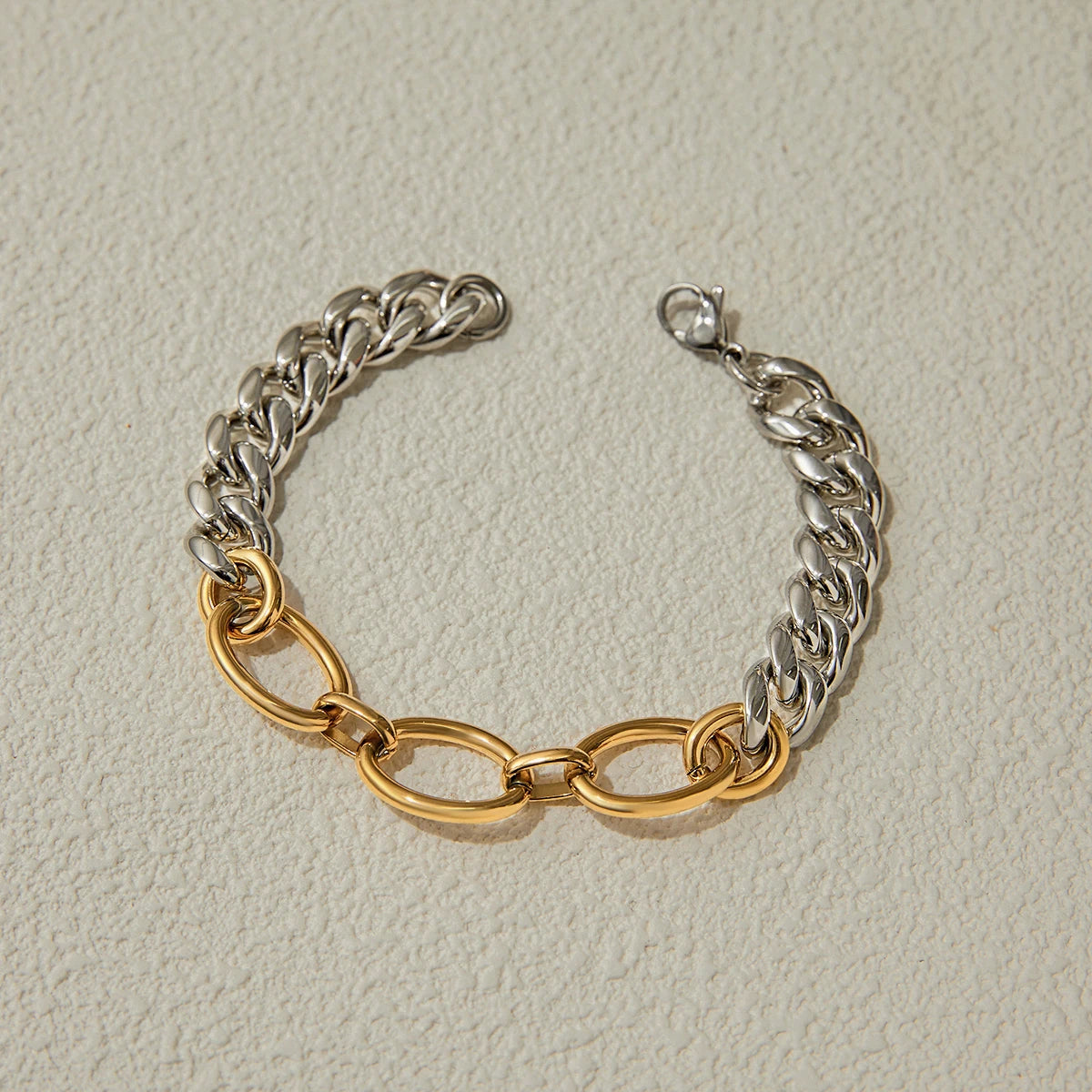 Uworld Minimalist 9MM Two Tone Splicing Chain Bracelet Stackable Chain Bracelet Women's Jewelry Gift for Her