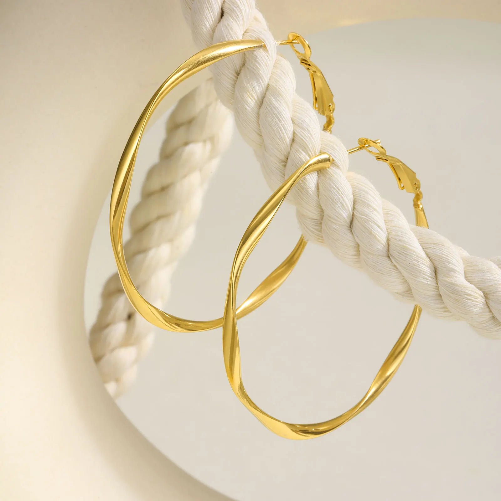 Twist Circle Hoop Earrings for Women, Stainless Steel Click-Top Mobius Hoop Huggies Earring, Tarnish and Nickel Free