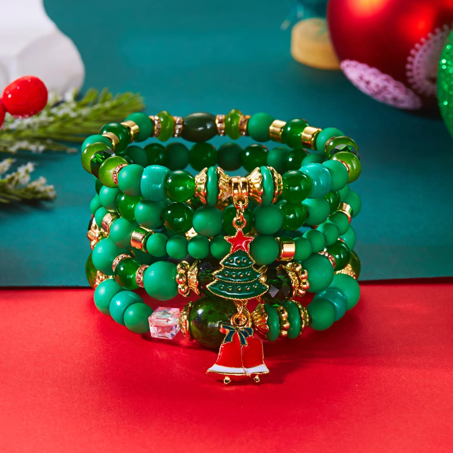 5 Pcs/Set Merry Christmas Santa Claus Xmas Tree Bracelet For Women Colorful Crystal Beads Snowflake Bracelets New Year Jewelry
