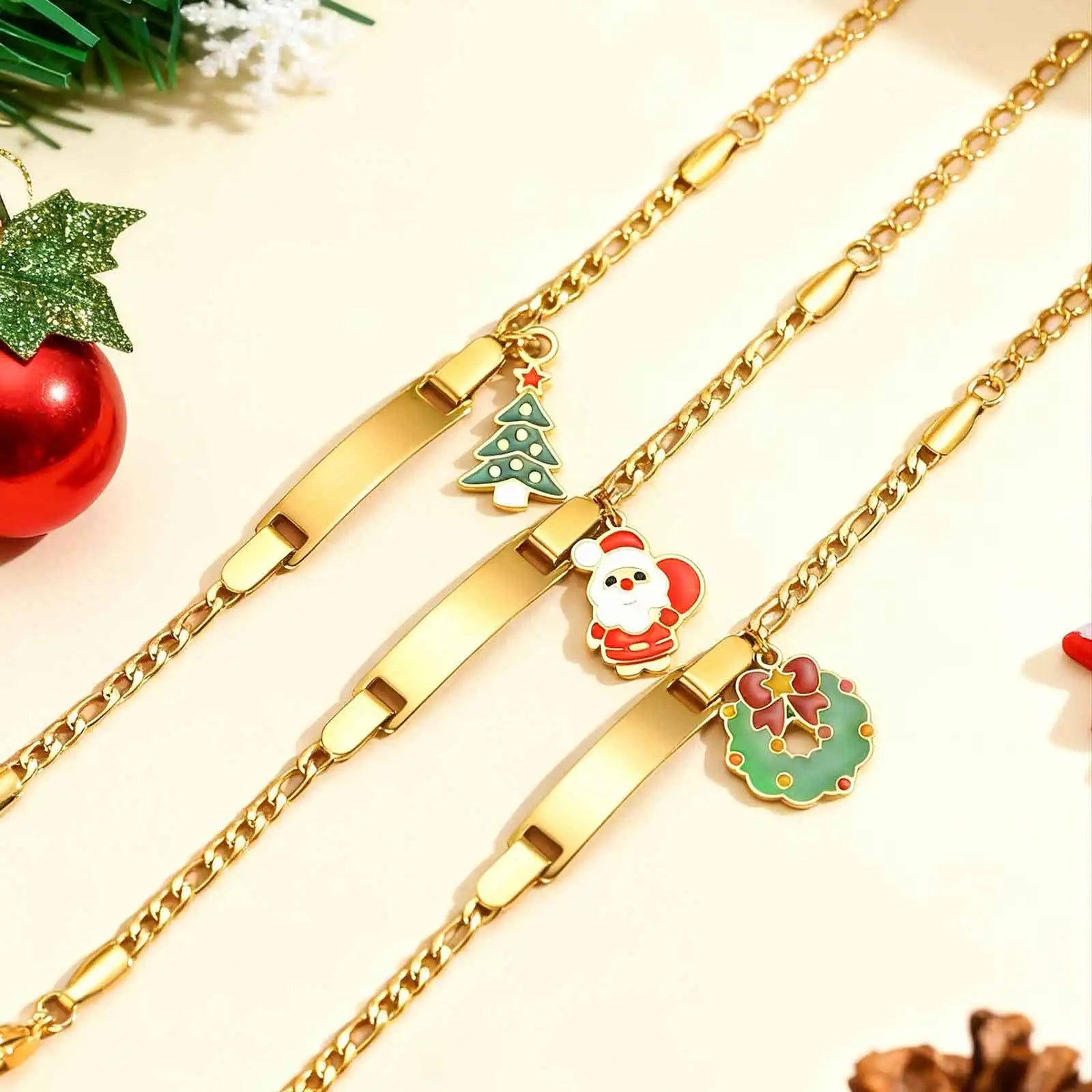 Free Customized Santa Claus Children's Bracelet,Christmas Commemorative Bracelets,Gold Plated Waterproof Jewelry Adjustable