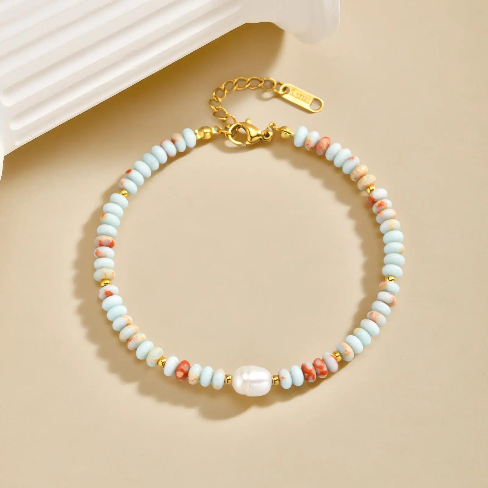 Colorful Crystal Heart-shaped Beaded Bracelet for Women,Gold Plated Stainless Steel Imitation Pearl Bracelets,Fashion Jewelry Gi