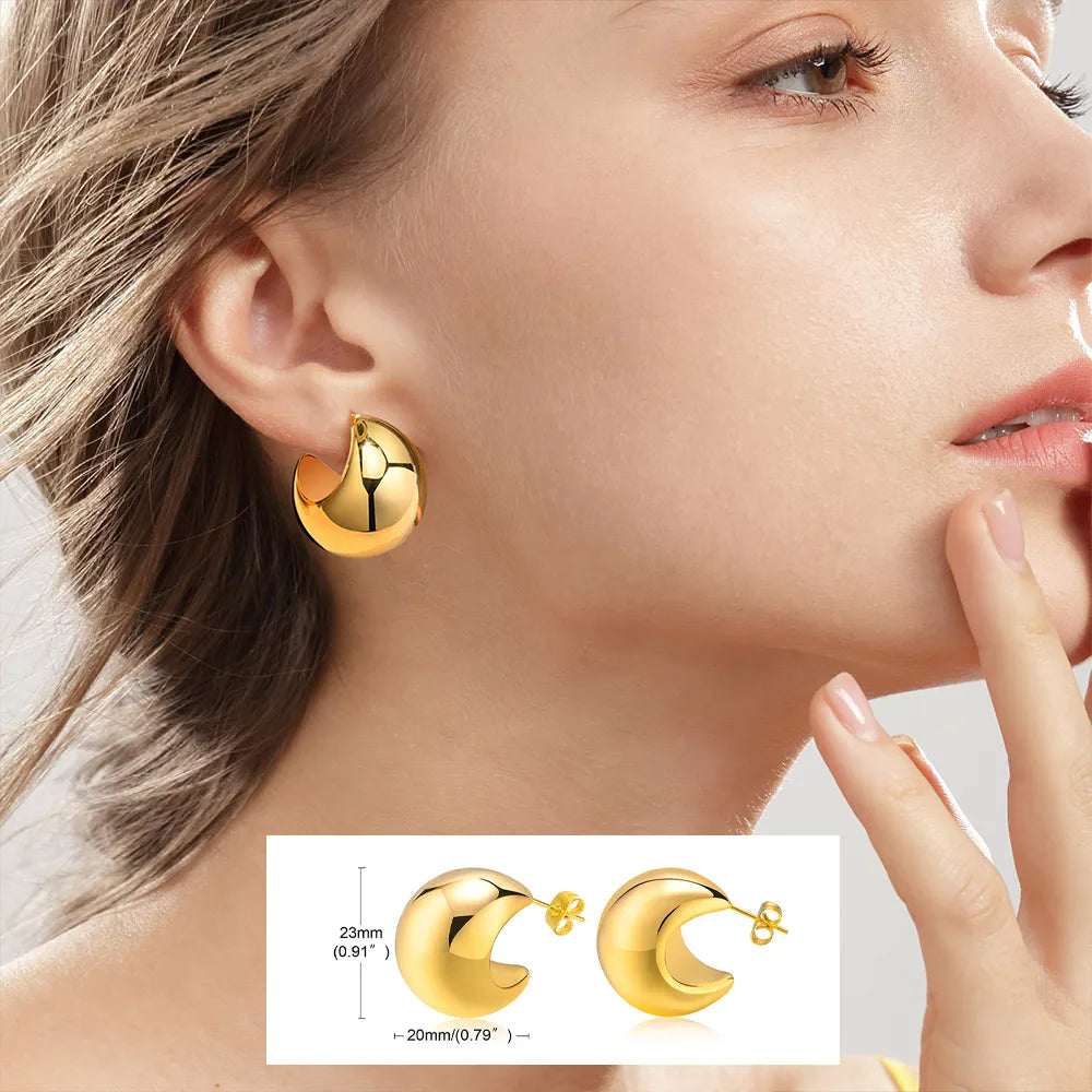Unique U-Shape Hoop Earrings for Women, Stainless Steel Earring, Minimalist Statement Ball Piercing Ear Accessories
