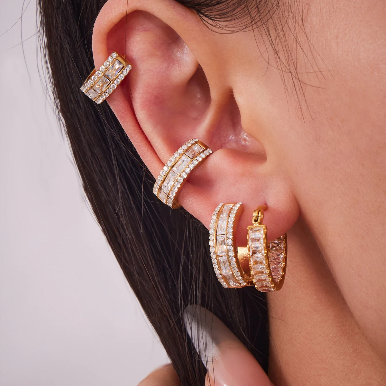 Nivora Luxury Full Zircon Hoop Earrings For Women Stainless Steel PVD Gold Plated Hypoallergenic Wedding Women Earrings Jewelry