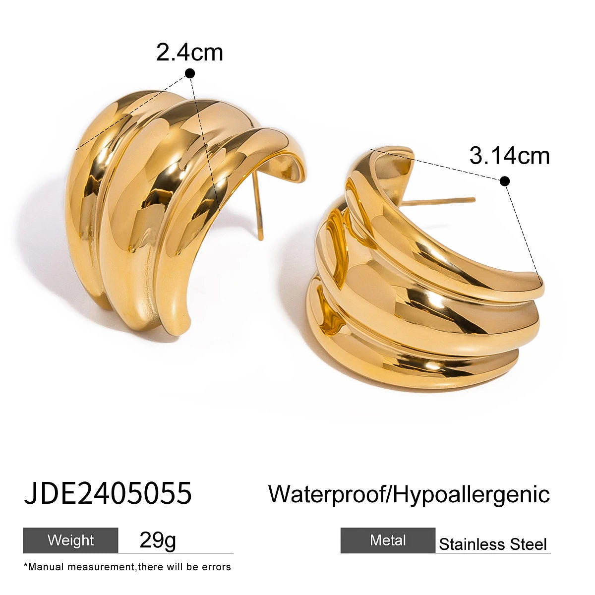 Uworld Waterproof Stainless Steel Geometric Unusual Huggie Earrings for Women Metal Texture 18K Gold PVD Plated Charm Jewelry