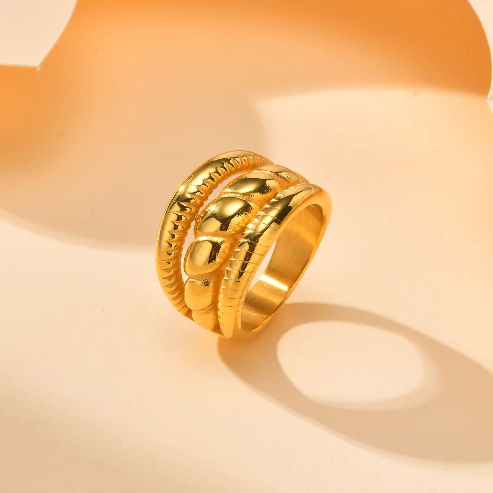 Chunky Statement Rings for Women, Stainless Steel Bold Stacking Croissant Ring Not Fade