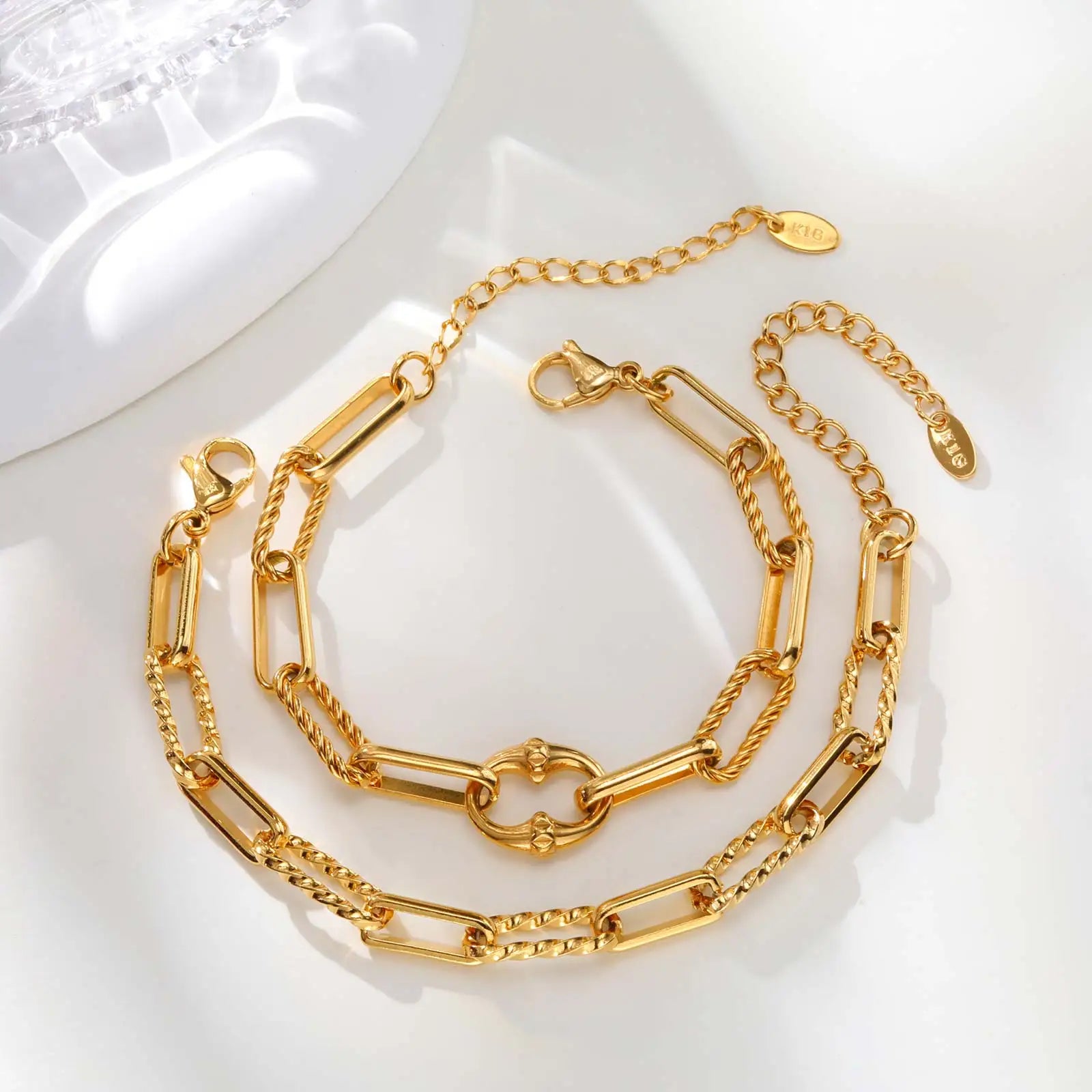 Chunky Stainless Steel Bracelets for Women,Gold Color Handmade Chain Ring Accessories Bracelet,Classic Jewelry Gift