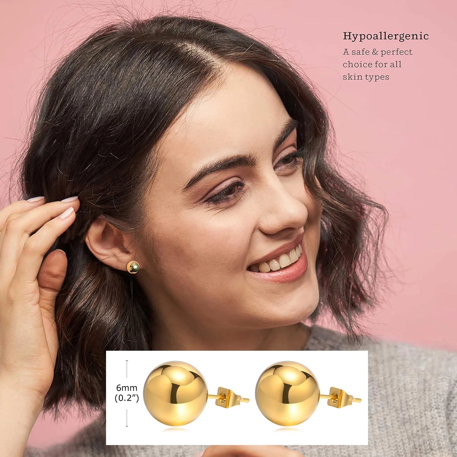 Unique U-Shape Hoop Earrings for Women, Stainless Steel Earring, Minimalist Statement Ball Piercing Ear Accessories