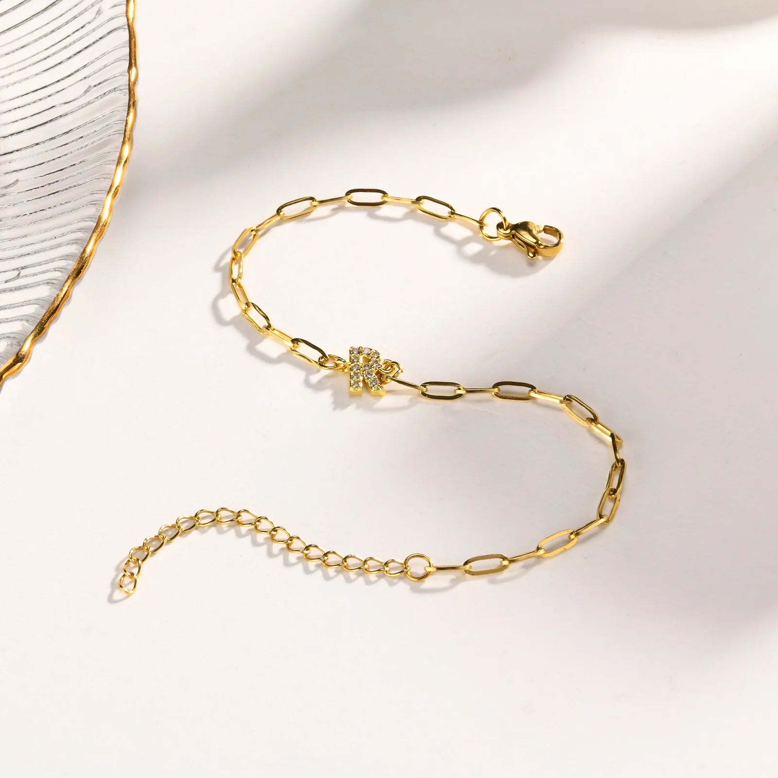 Fashion Jewelry CZ Stone Initial Bracelets for Women Girls, 26 Letters A-Z Adjustable Chic Dainty Stainless Steel Chain Bracelet