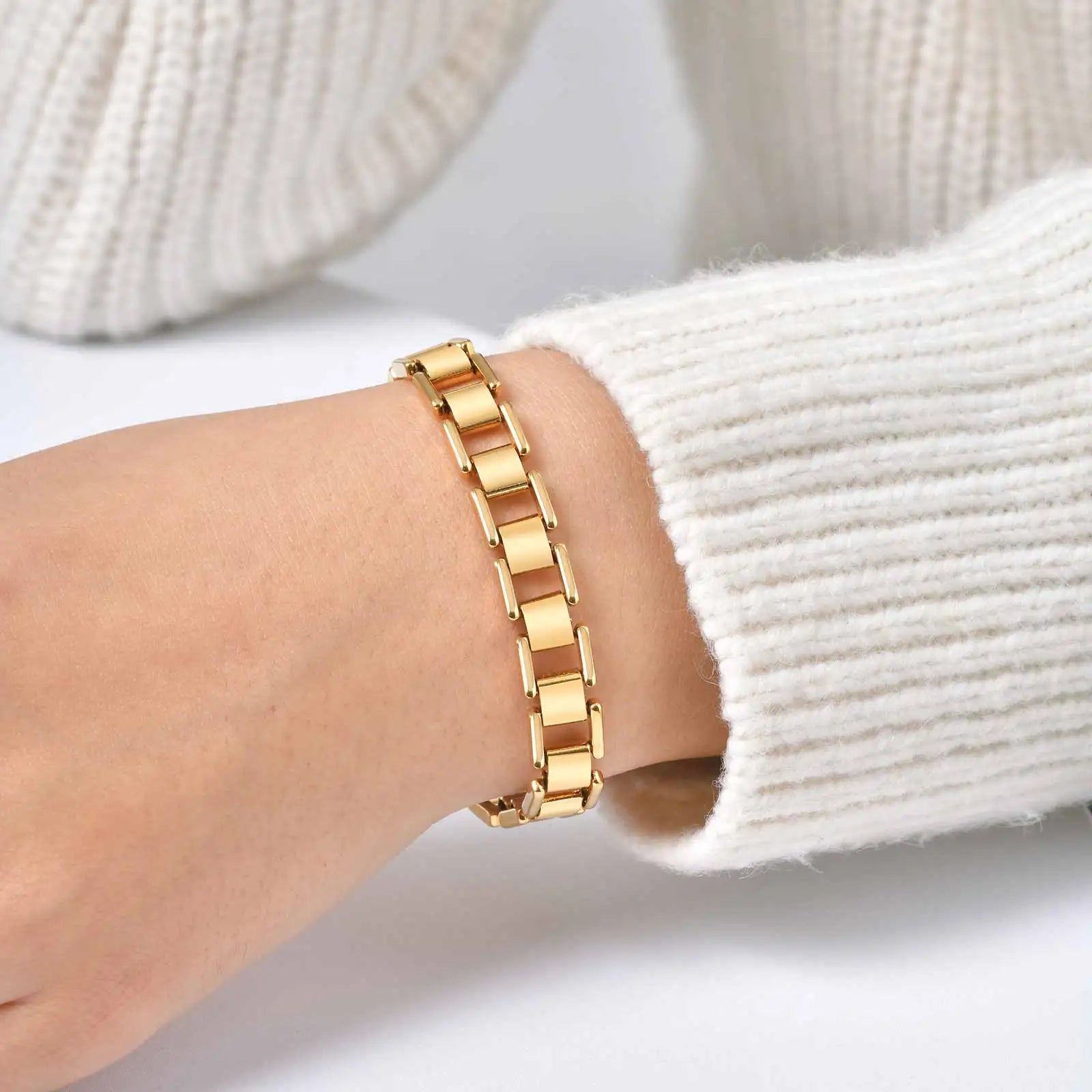 Fashion Women's Watch Strap Chain Bracelet Gold Plated Stainless Steel Chunky Link Chain Bracelets Punk Jewelry Gift