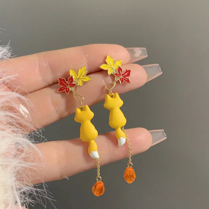 Chinese Style Cloud Crane Dangle Earrings For Women Asymmetric Long Tassel Cute Rabbit Flower Cartoon Earring Party Jewelry Gift