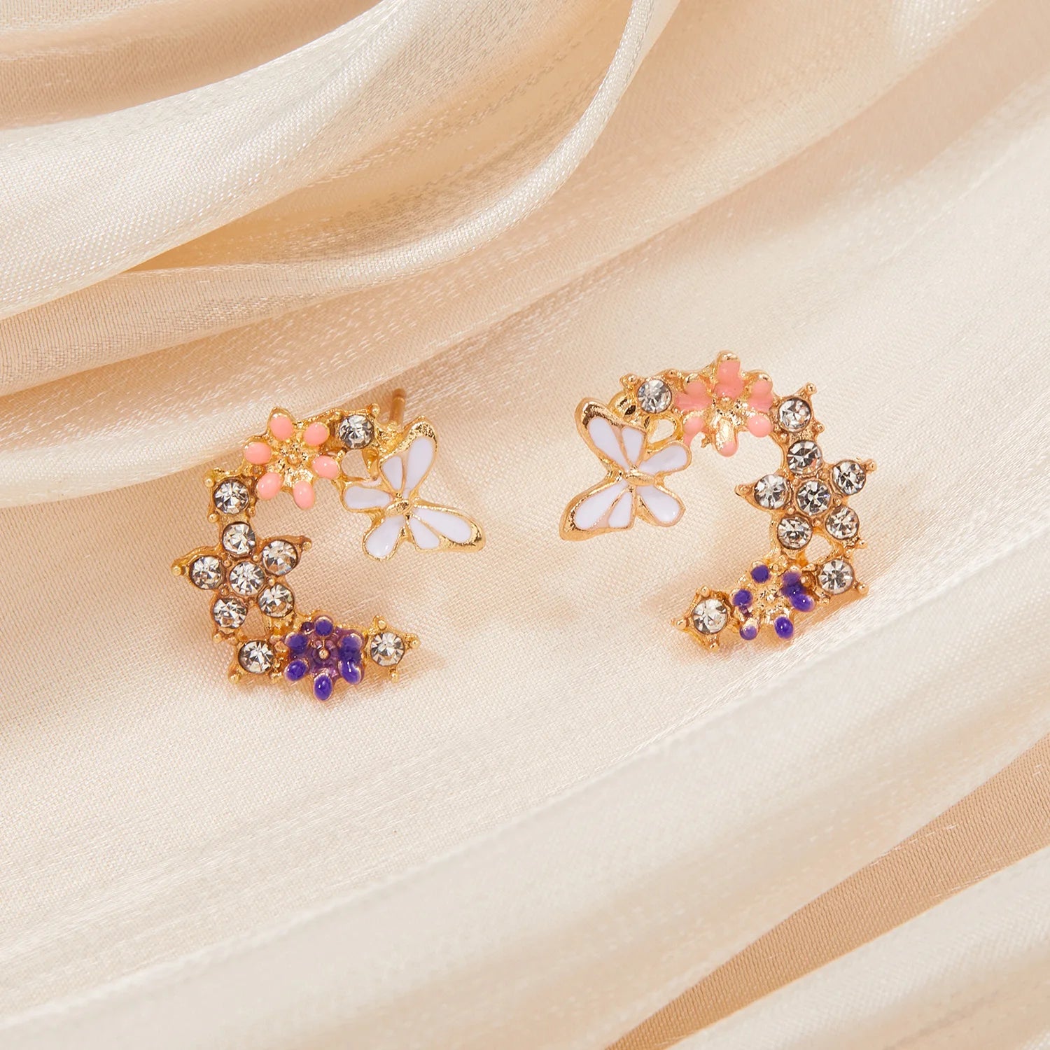 Korean Fashion Flower Butterfly Stud Earrings For Women AAA Zircon Exquisite Leaves Pearl Crystal Earring Party Wedding Jewelry