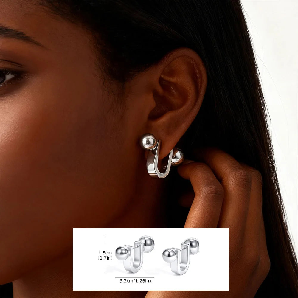 Unique U-Shape Hoop Earrings for Women, Stainless Steel Earring, Minimalist Statement Ball Piercing Ear Accessories