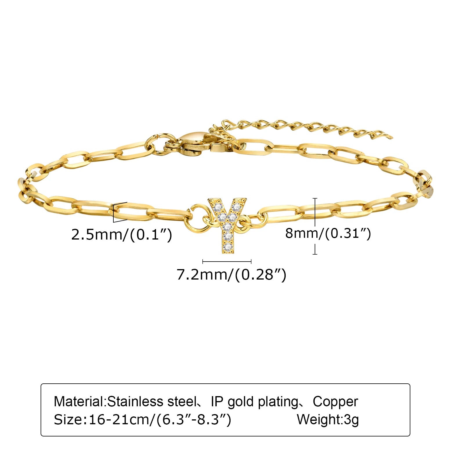 Fashion Jewelry CZ Stone Initial Bracelets for Women Girls, 26 Letters A-Z Adjustable Chic Dainty Stainless Steel Chain Bracelet