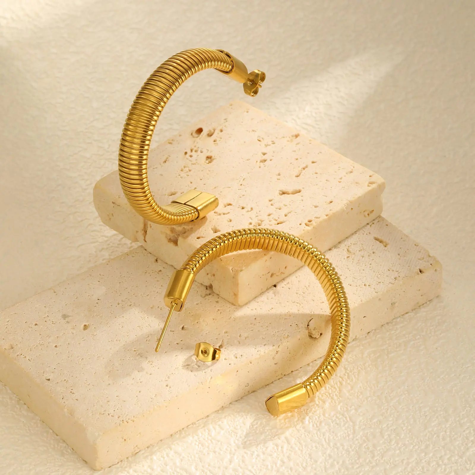Exaggerated C-shaped Hoop Earrings for Women,Gold Color Stainless Steel Geometric Earrings,Unique Party Jewelry Gift