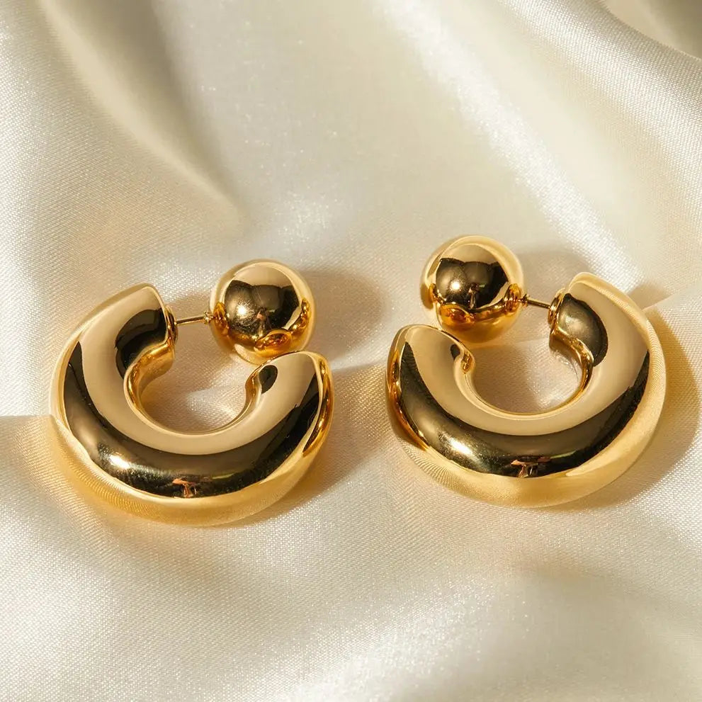 Uworld High Quality Shiny Metal C Shape Earrings Stainless Steel Waterproof Geometric ChunkySimple Fashion Jewelry for Women