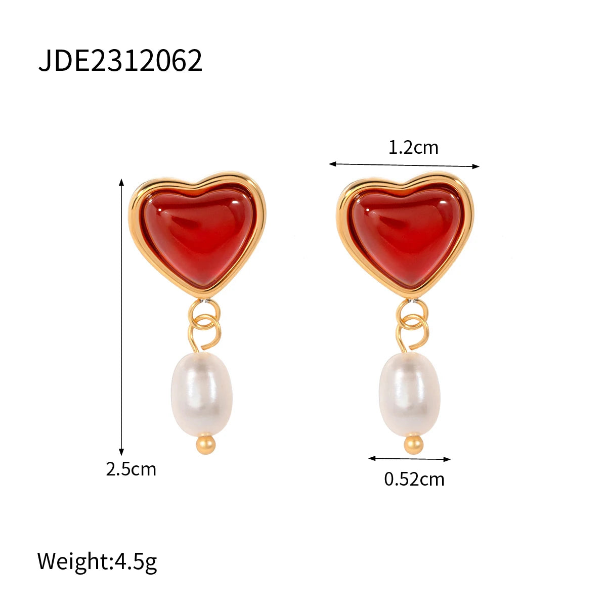 Uworld Carnelian Inlaid Love Natural Pearl Earrings Ring Stainless Steel Gold Color Trendy Fashion Jewelry Valentine's Day gift