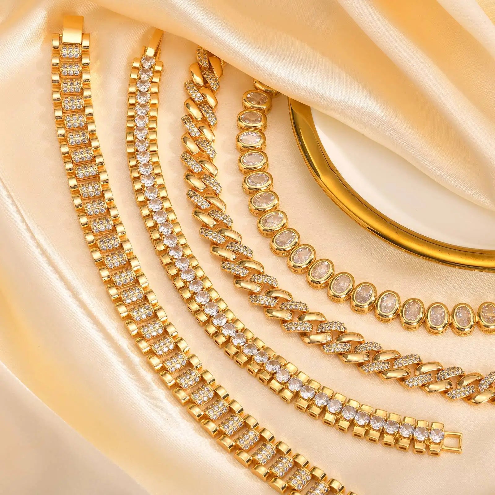 Tennis Bracelet, CZ Cubic Zirconia Rhinestone Chain Bracelet, Chunky Wide Hip Hop Jewelry