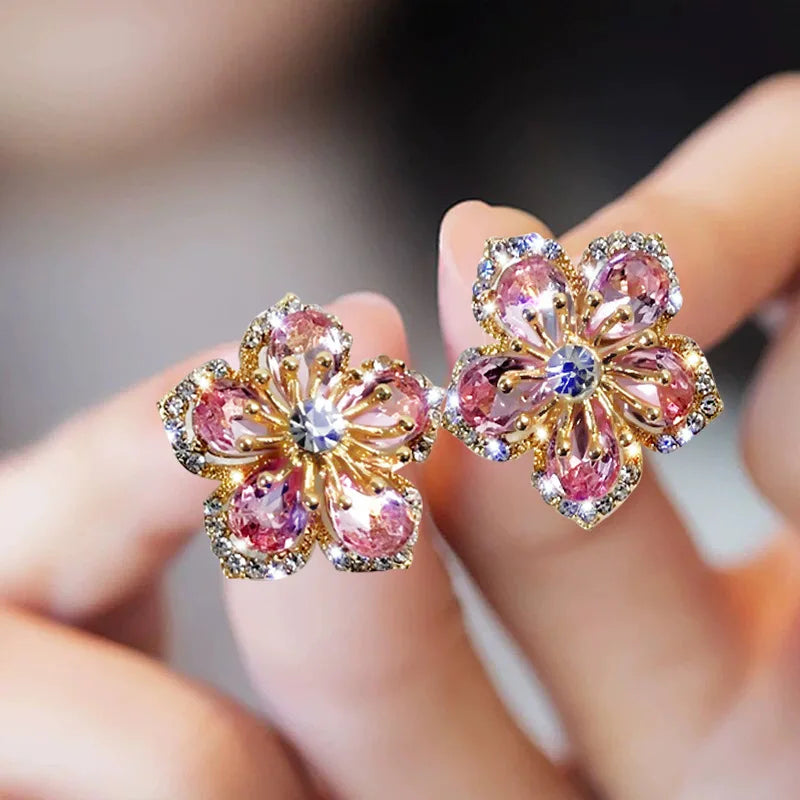 Korean Fashion Flower Butterfly Stud Earrings For Women AAA Zircon Exquisite Leaves Pearl Crystal Earring Party Wedding Jewelry